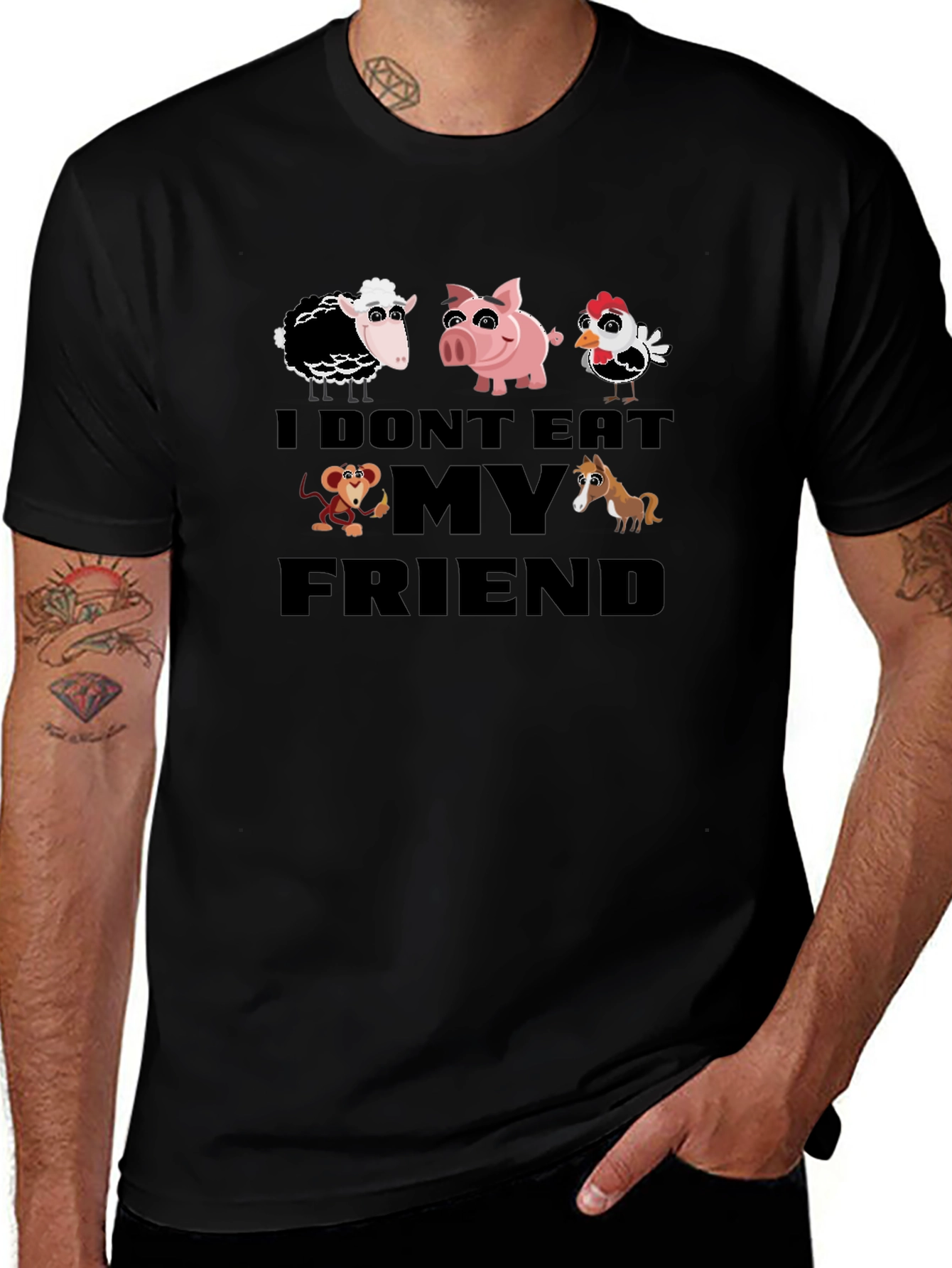 Vegan I Dont Eat My Friends Black T-Shirt