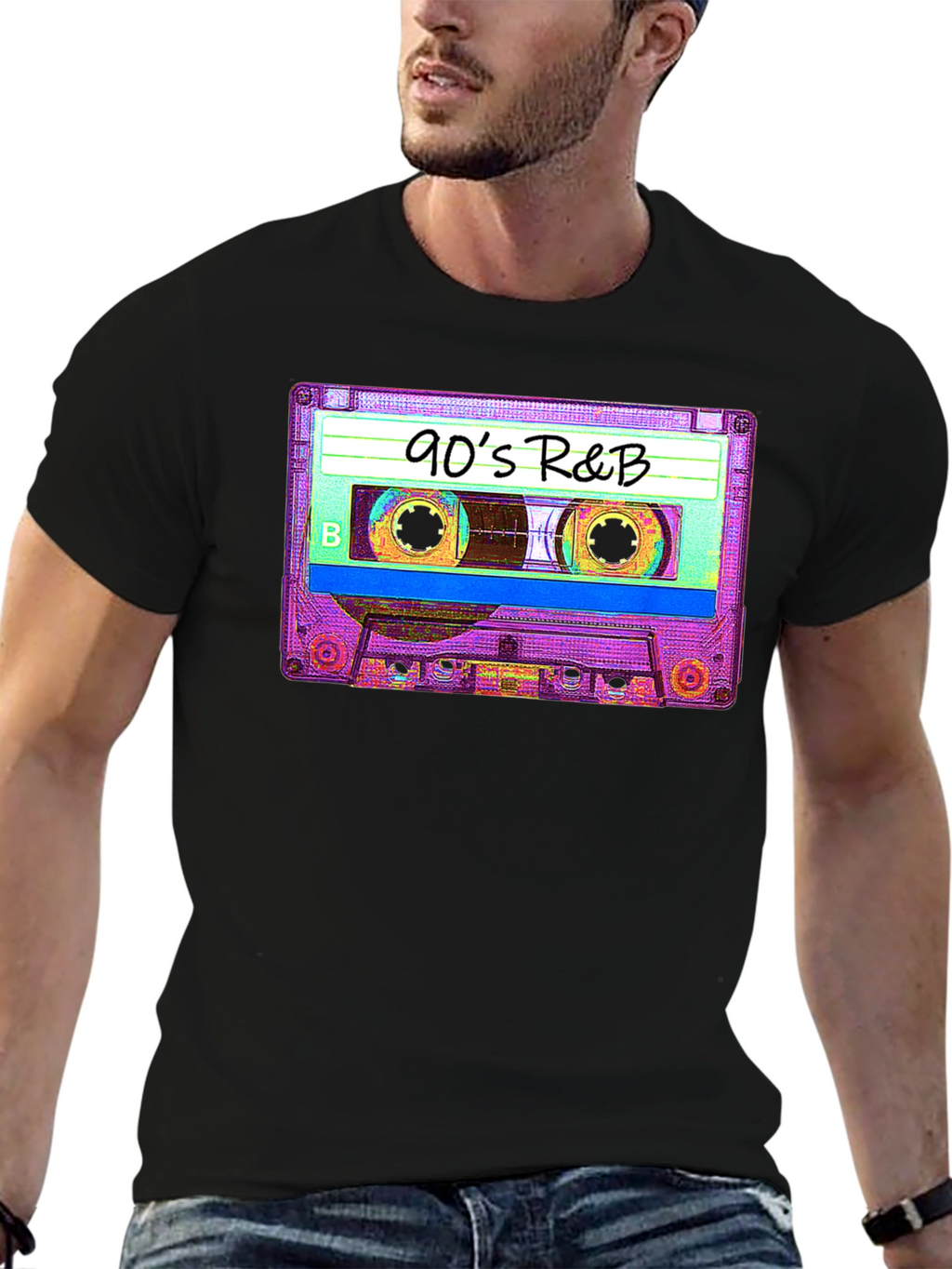 90s R&B Cassette Tape Graphic Tee - Black