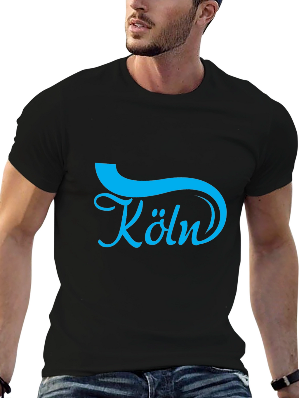Cologne Blue Graphic Black T-Shirt