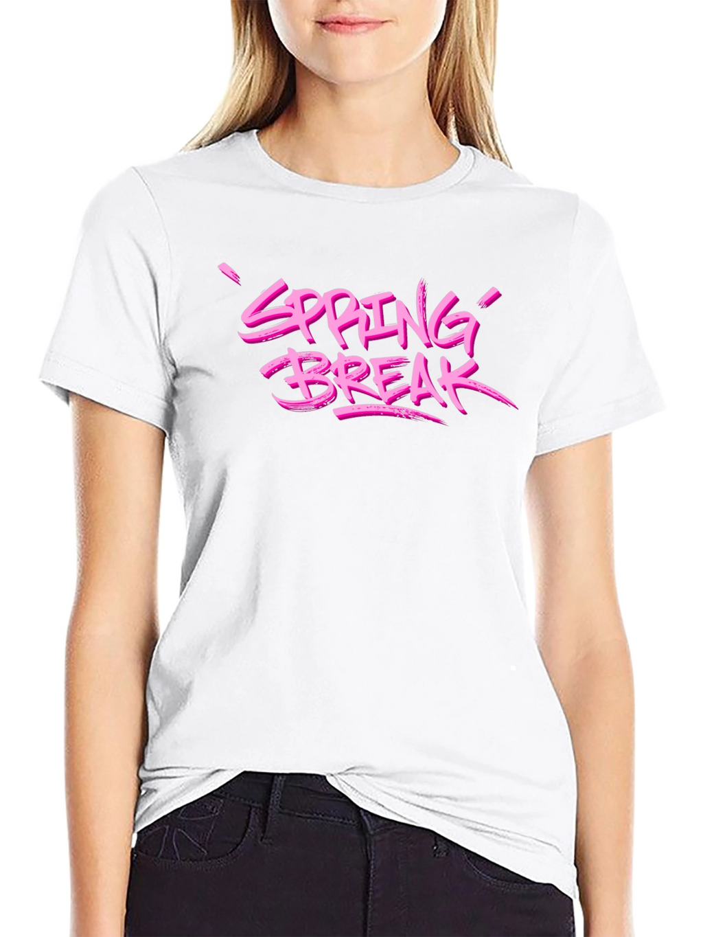 Spring Break Pink Graphic Black T-Shirt