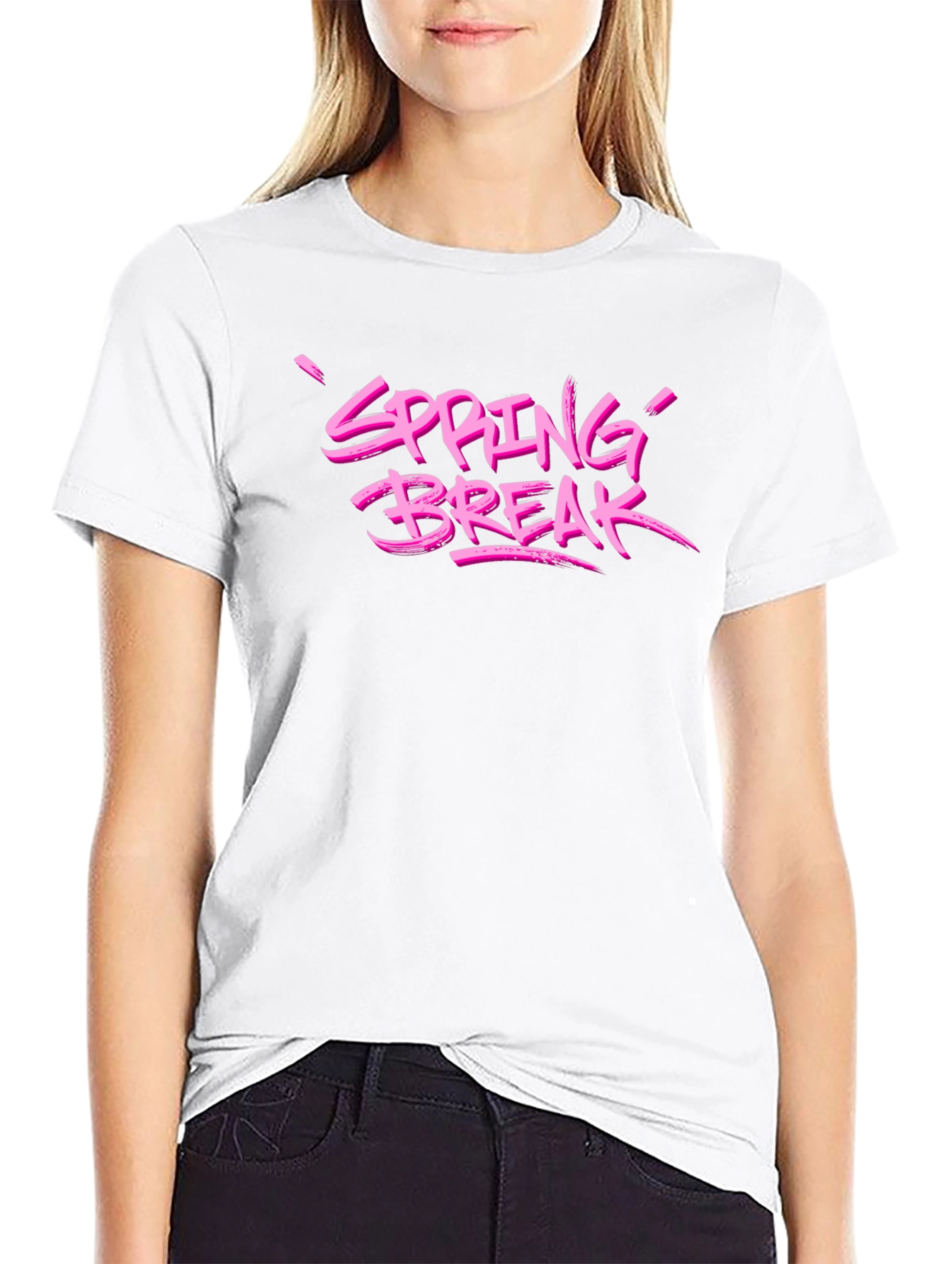 Spring Break Pink Graphic Black T-Shirt