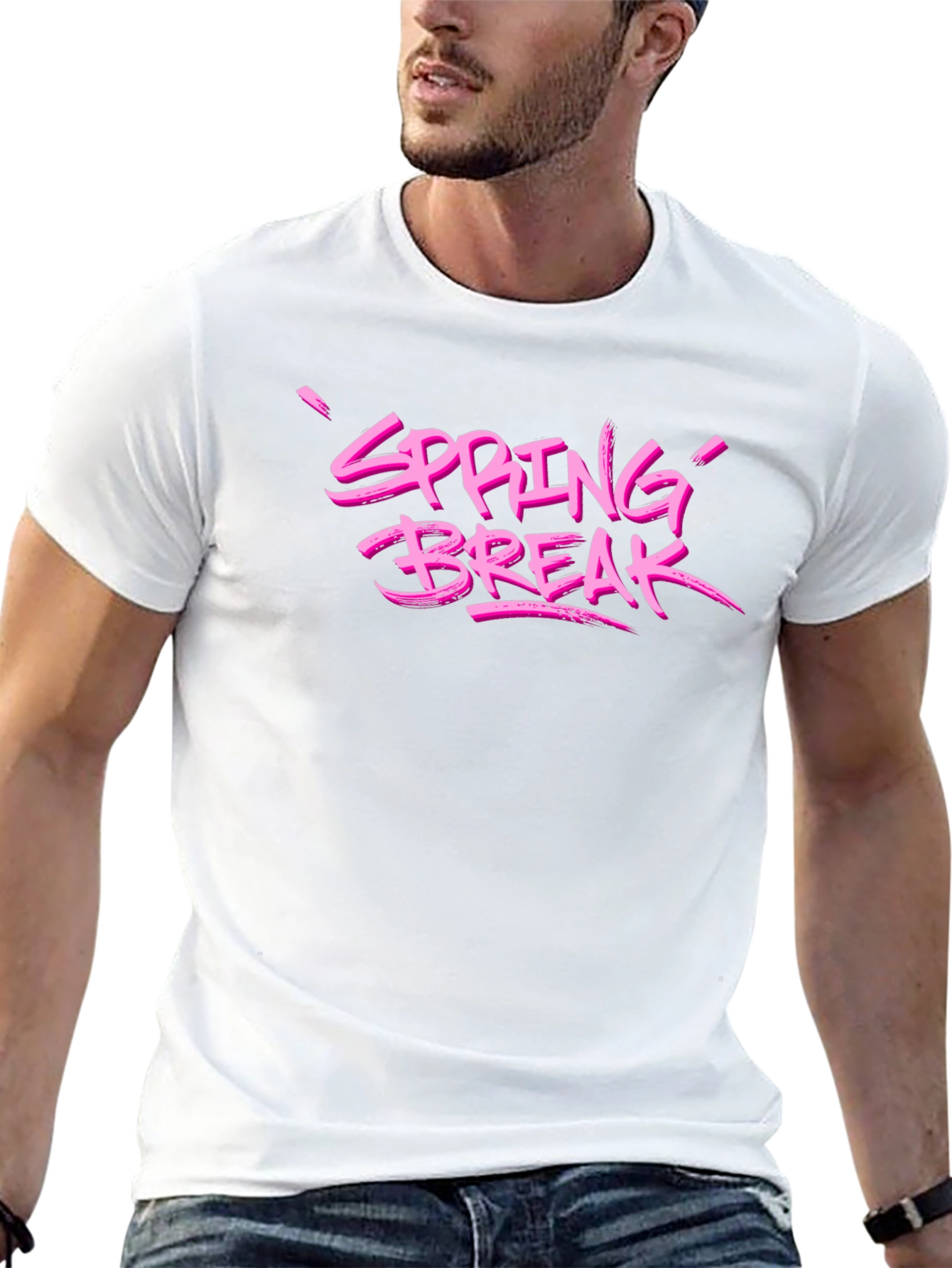 Spring Break Pink Graphic Black T-Shirt