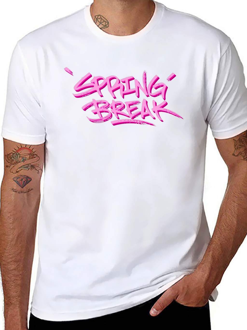 Spring Break Pink Graphic Black T-Shirt