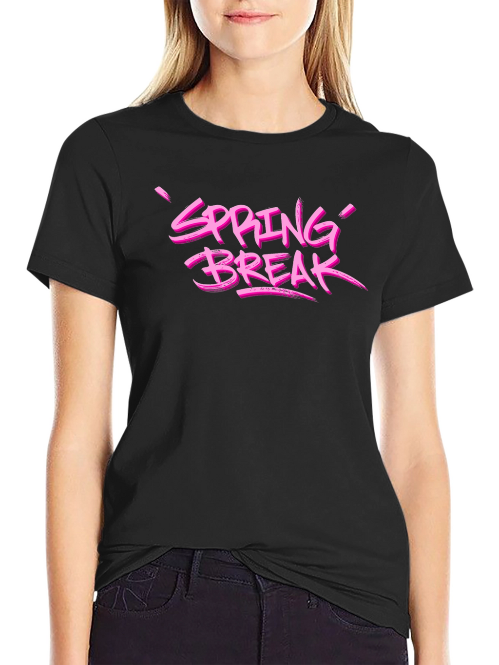 Spring Break Pink Graphic Black T-Shirt