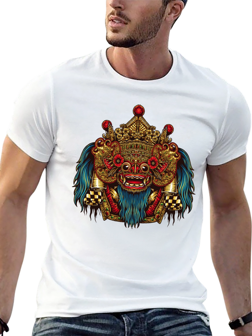 Balinese Barong Graphic Tee - Unique Cultural Design