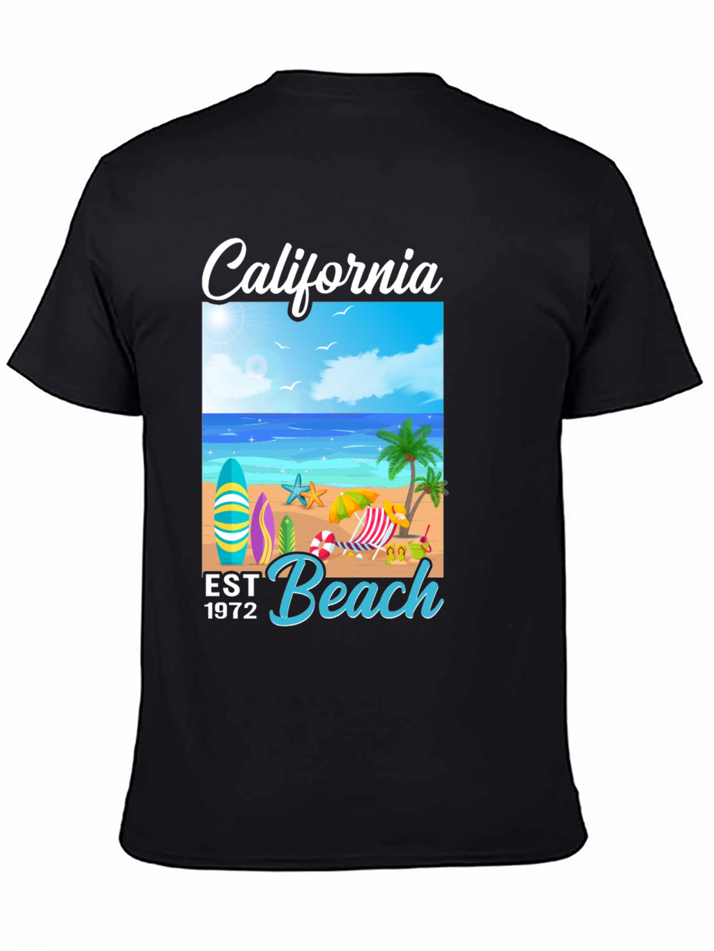 California Beach Est 1972 Black T-Shirt