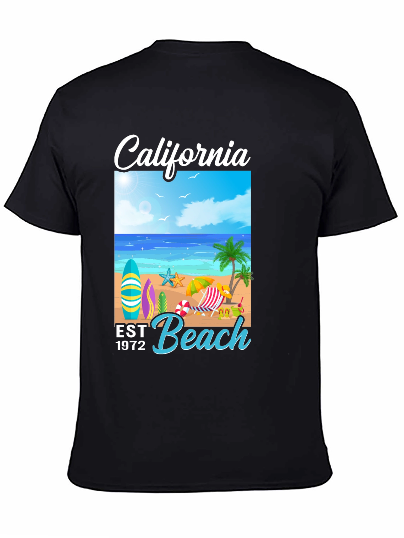California Beach Est 1972 Black T-Shirt