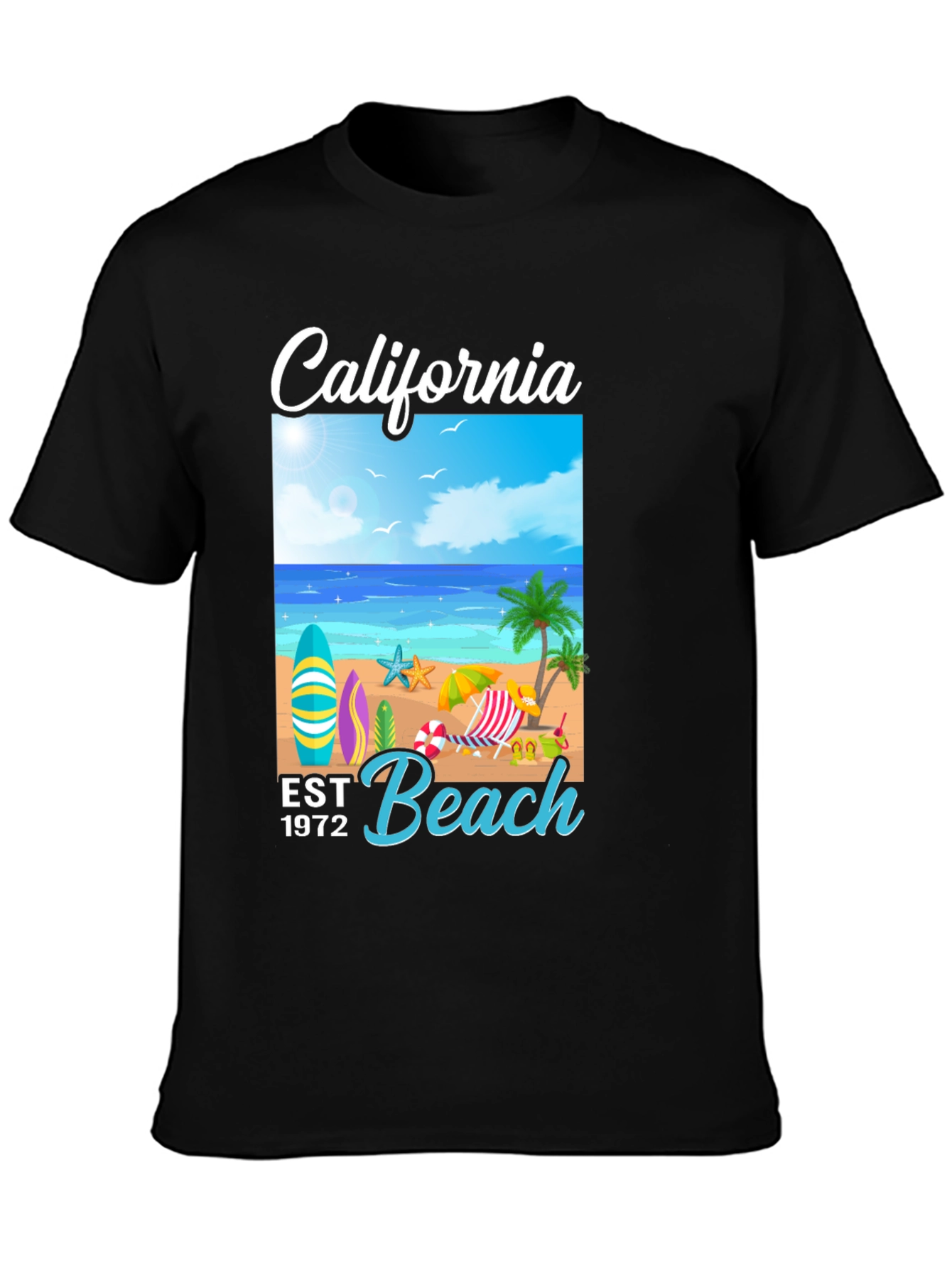 California Beach Est 1972 Black T-Shirt