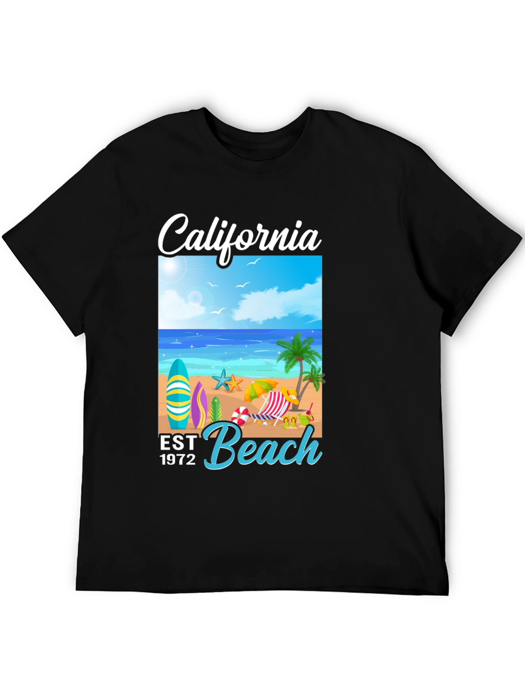 California Beach Est 1972 Black T-Shirt