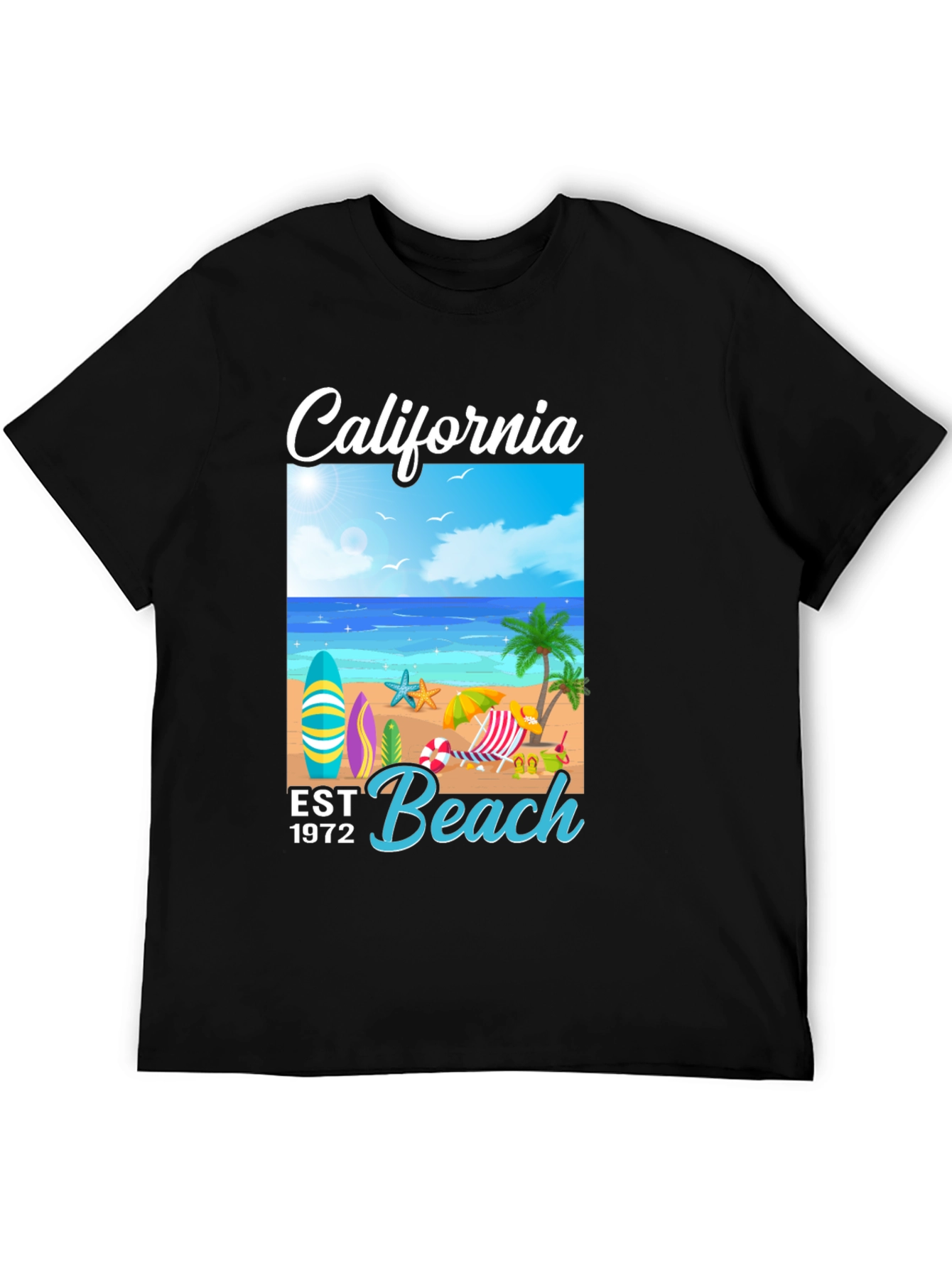 California Beach Est 1972 Black T-Shirt