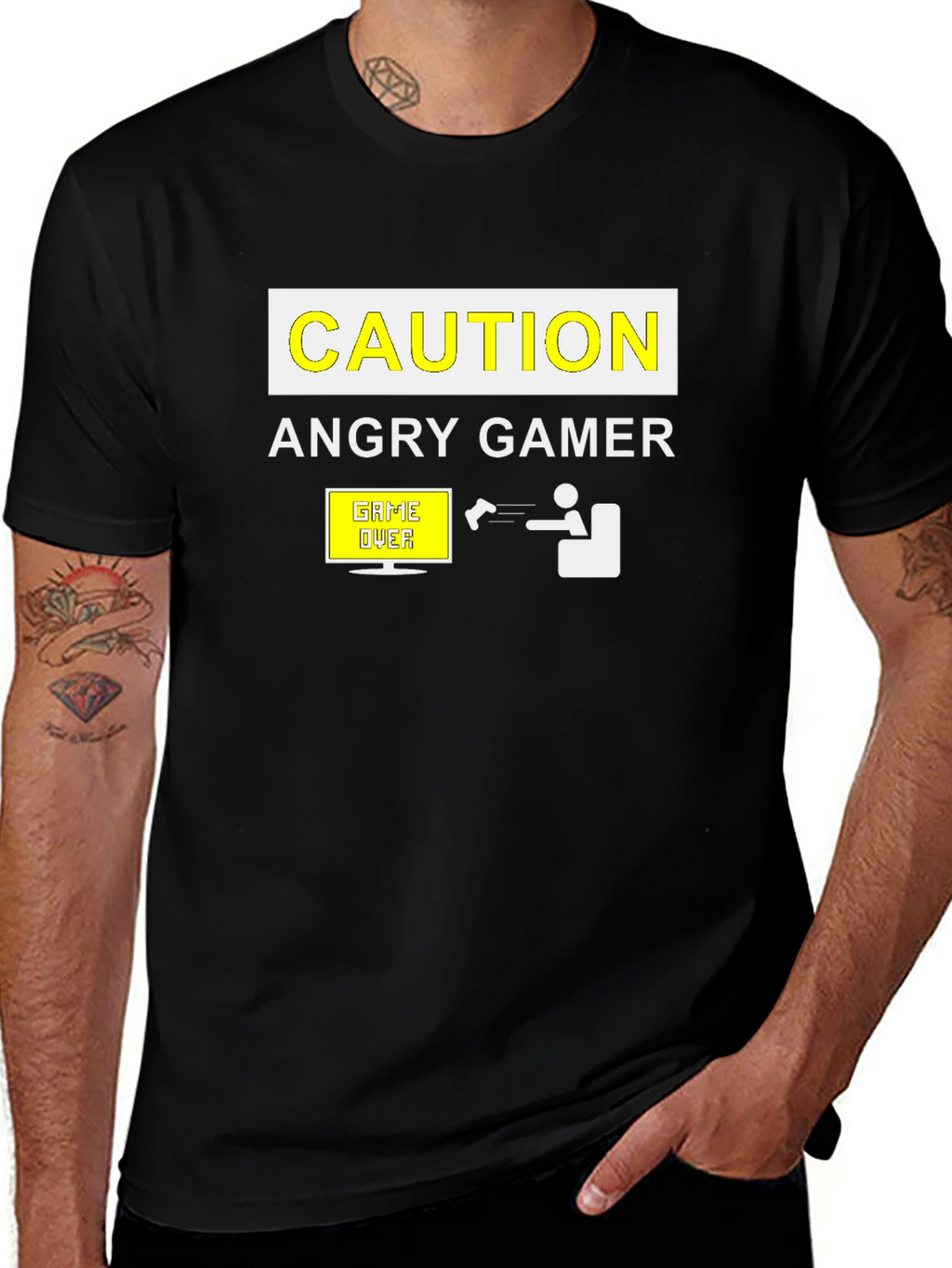Angry Gamer Caution T-Shirt: Funny Video Game Tee