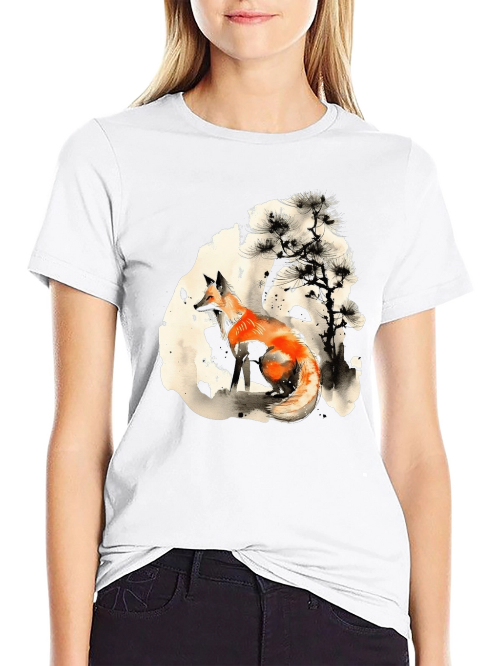 Fox Ink Art Black T-Shirt