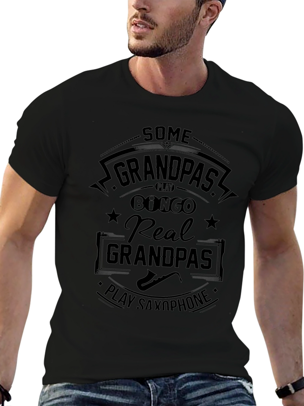 Real Grandpas Play Saxophone Black T-Shirt