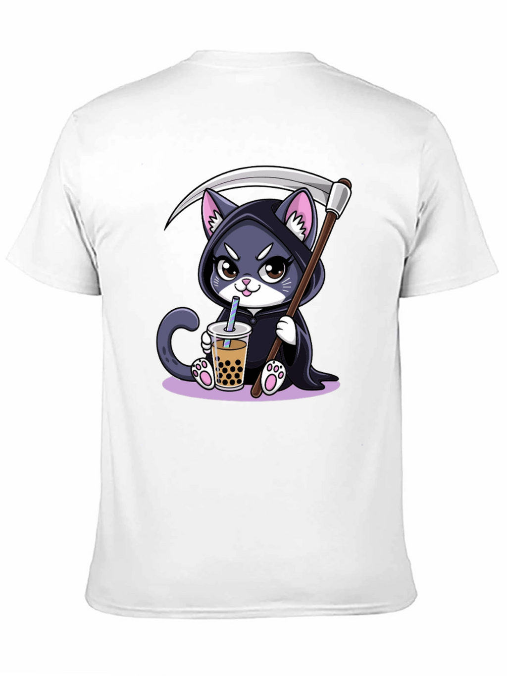 Grim Reaper Cat Boba T-Shirt - Kawaii Cute Design