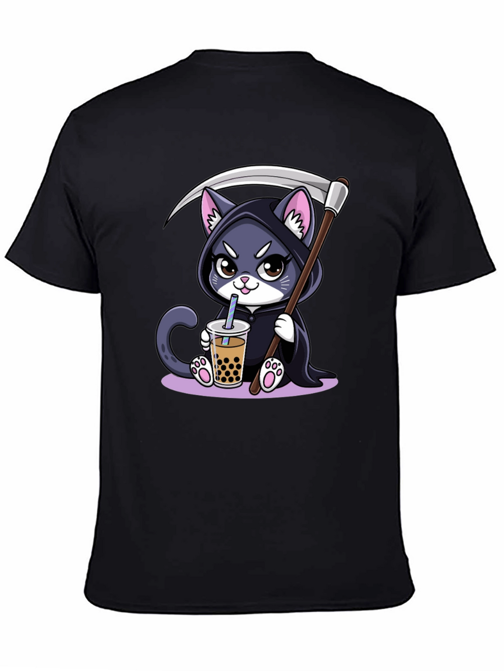 Grim Reaper Cat Boba T-Shirt - Kawaii Cute Design