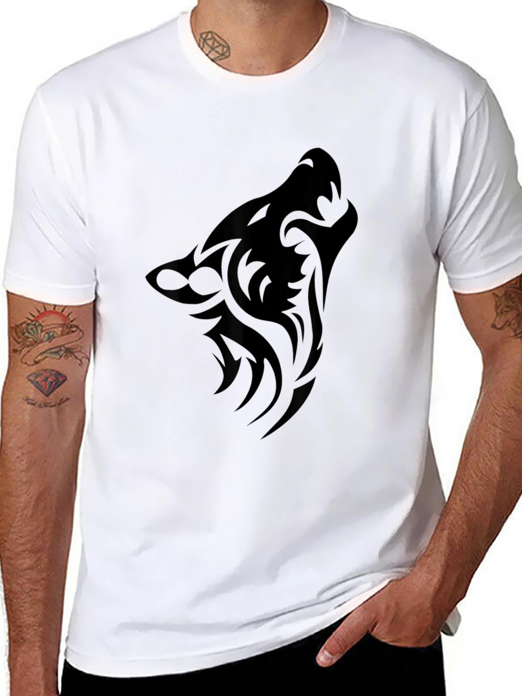 Black Tribal Wolf Head T-Shirt
