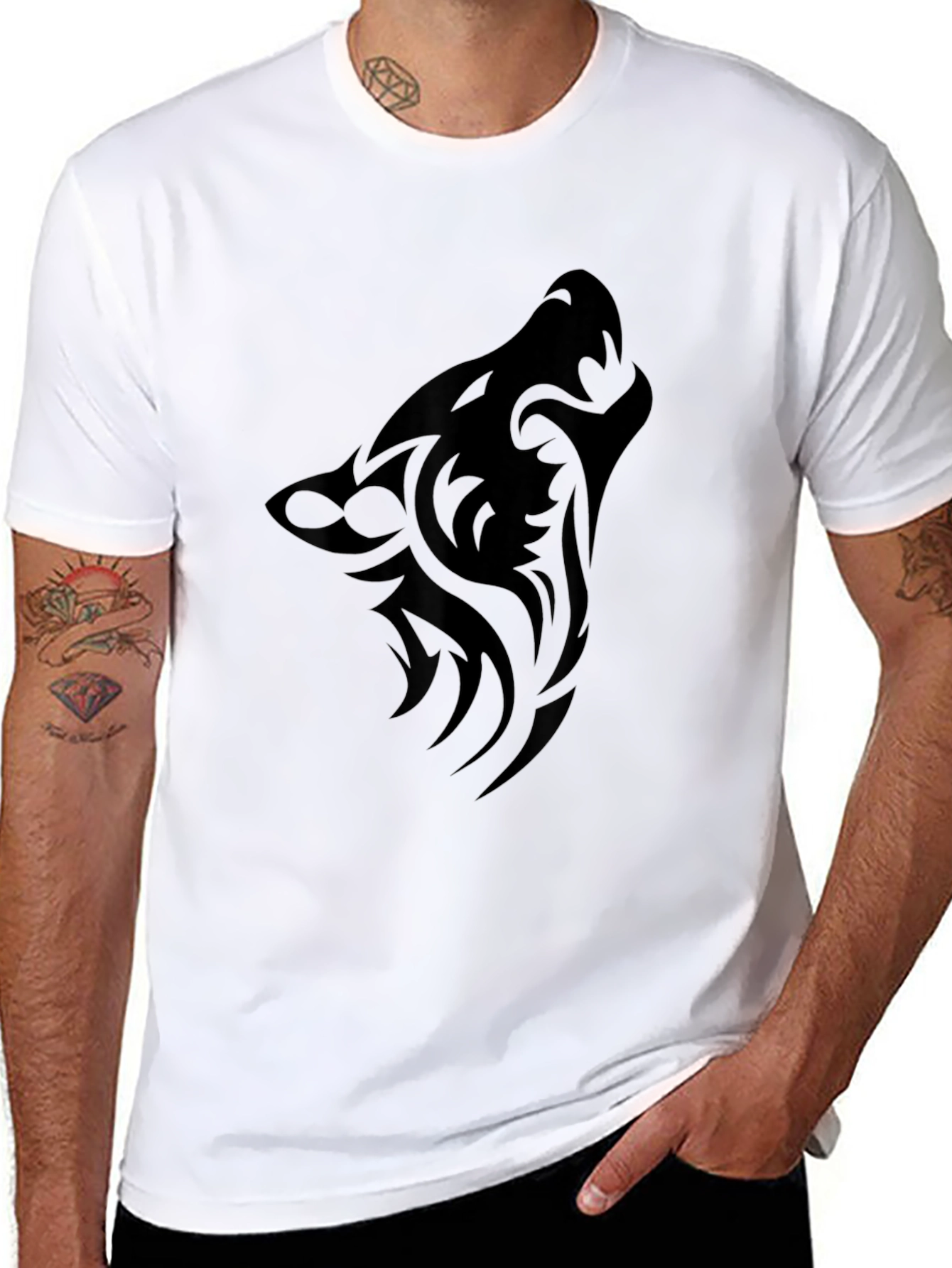 Black Tribal Wolf Head T-Shirt