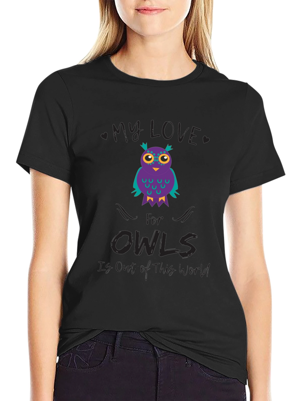 My Love for Owls T-Shirt Black Cotton