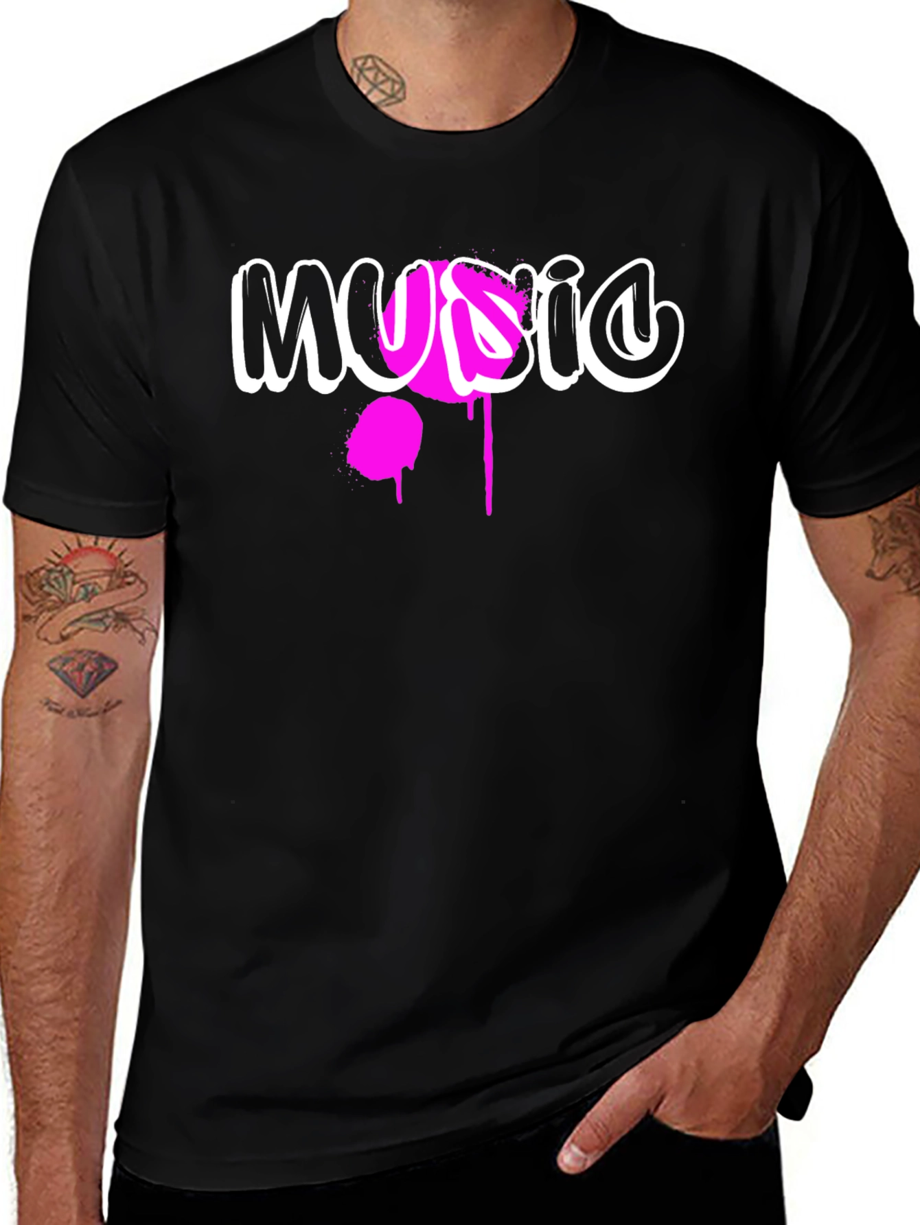 Music Graffiti Graphic Print Black T-Shirt