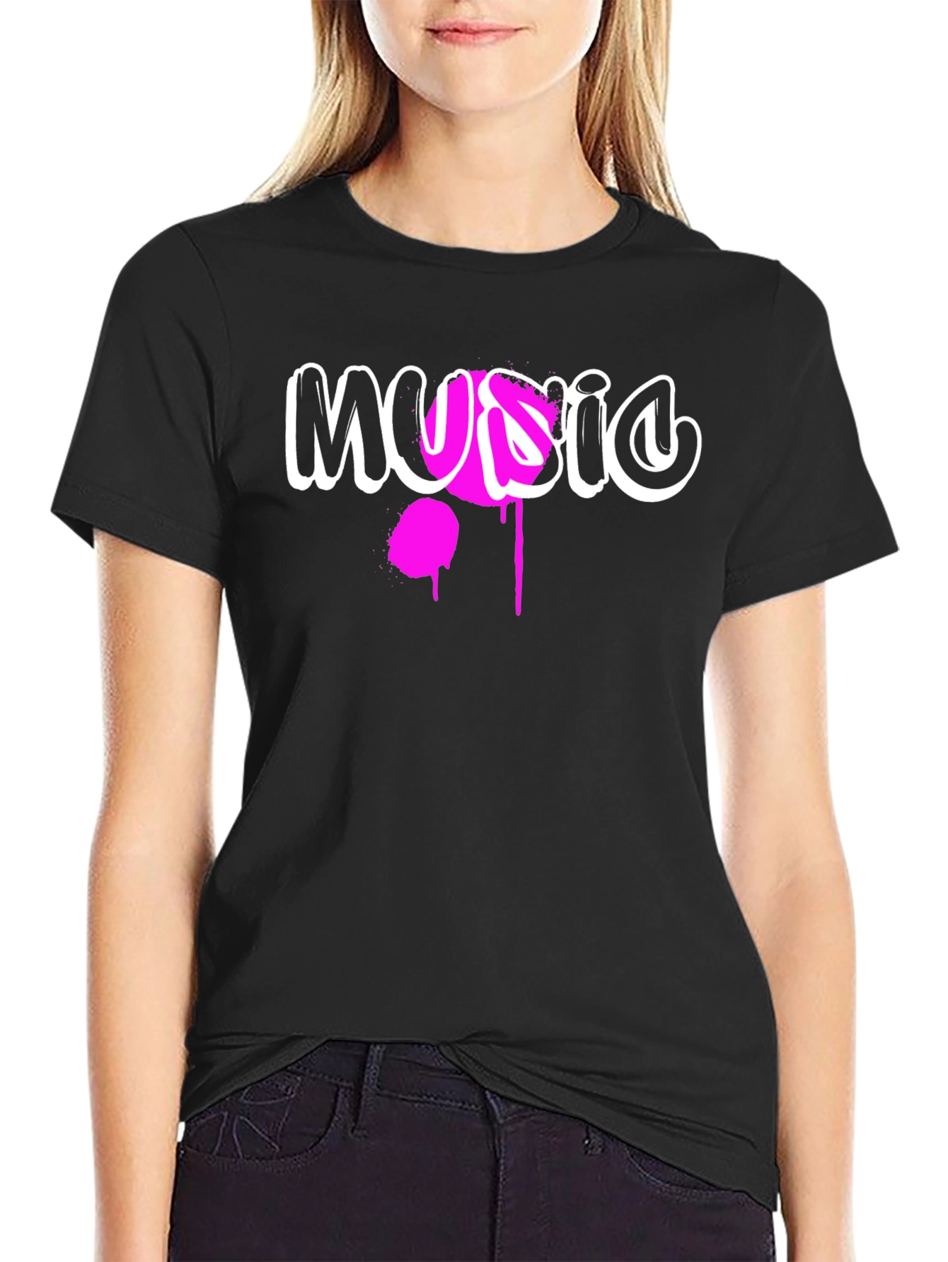 Music Graffiti Graphic Print Black T-Shirt