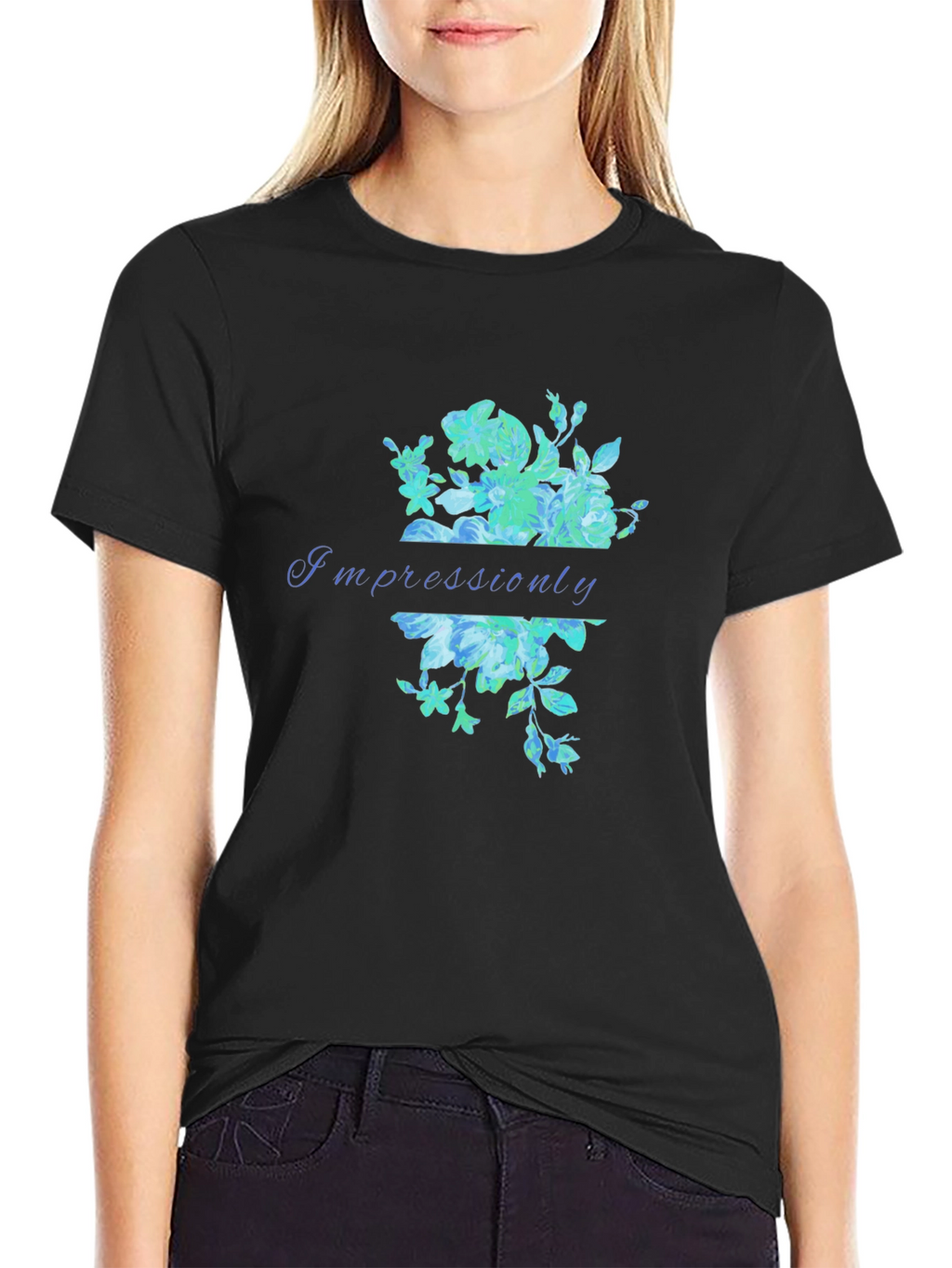 Impressiounly Floral Graphic Black T-Shirt