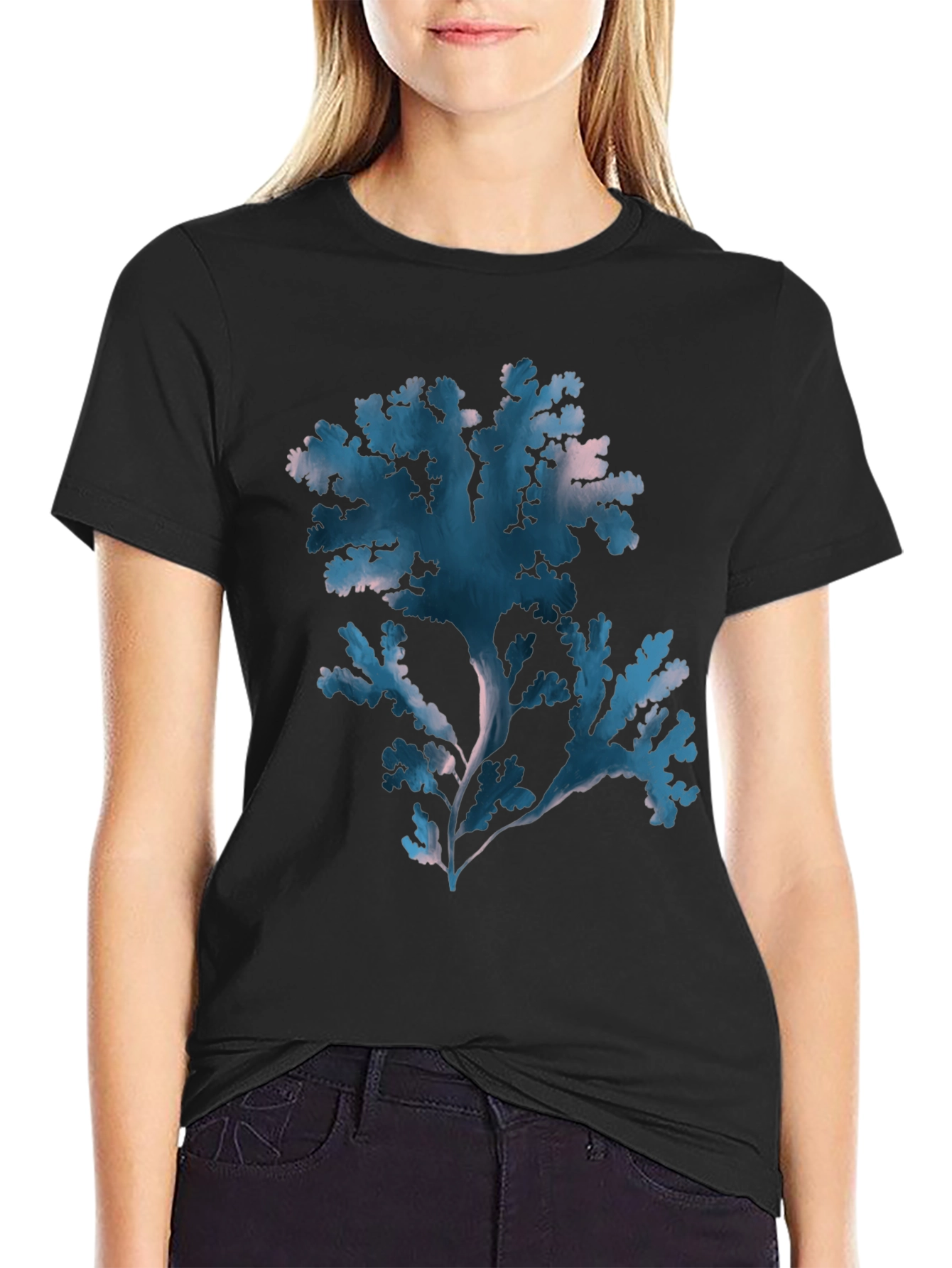 Botanical Seaweed Graphic Tee - Black Cotton T-Shirt