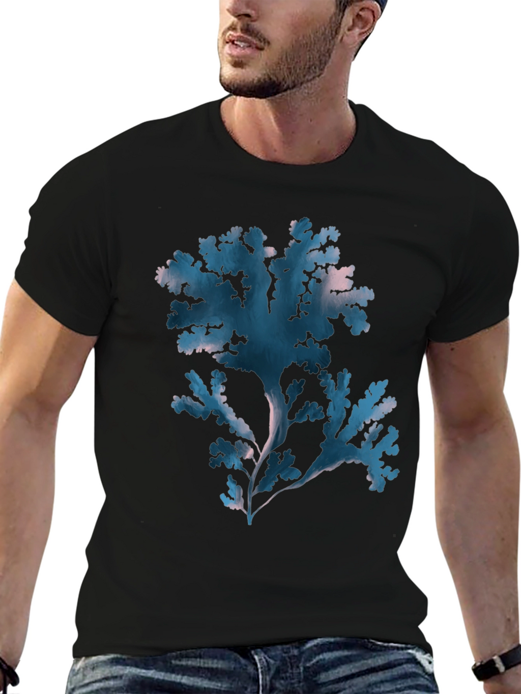 Botanical Seaweed Graphic Tee - Black Cotton T-Shirt