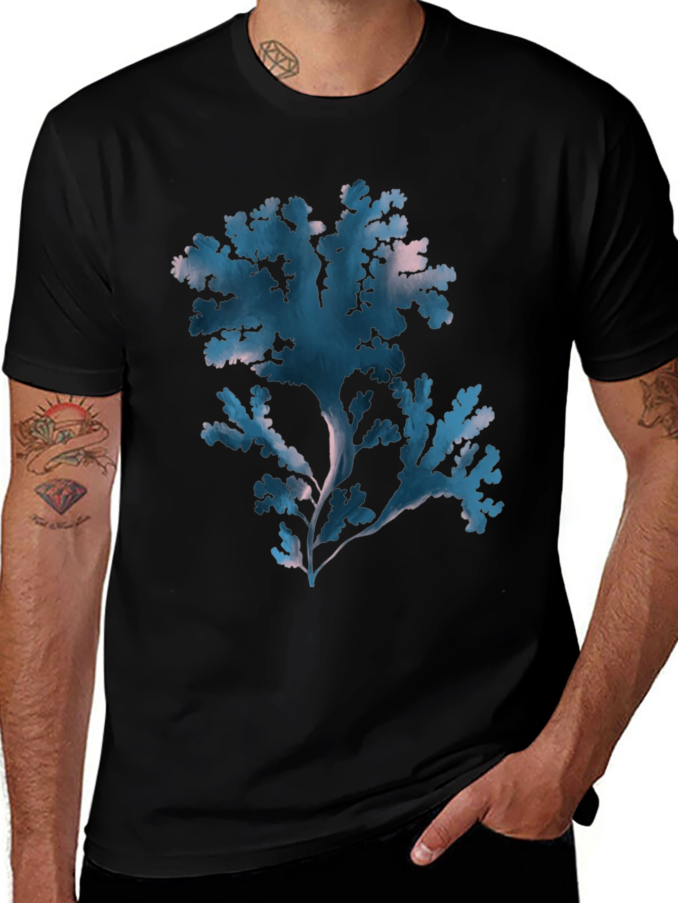 Botanical Seaweed Graphic Tee - Black Cotton T-Shirt