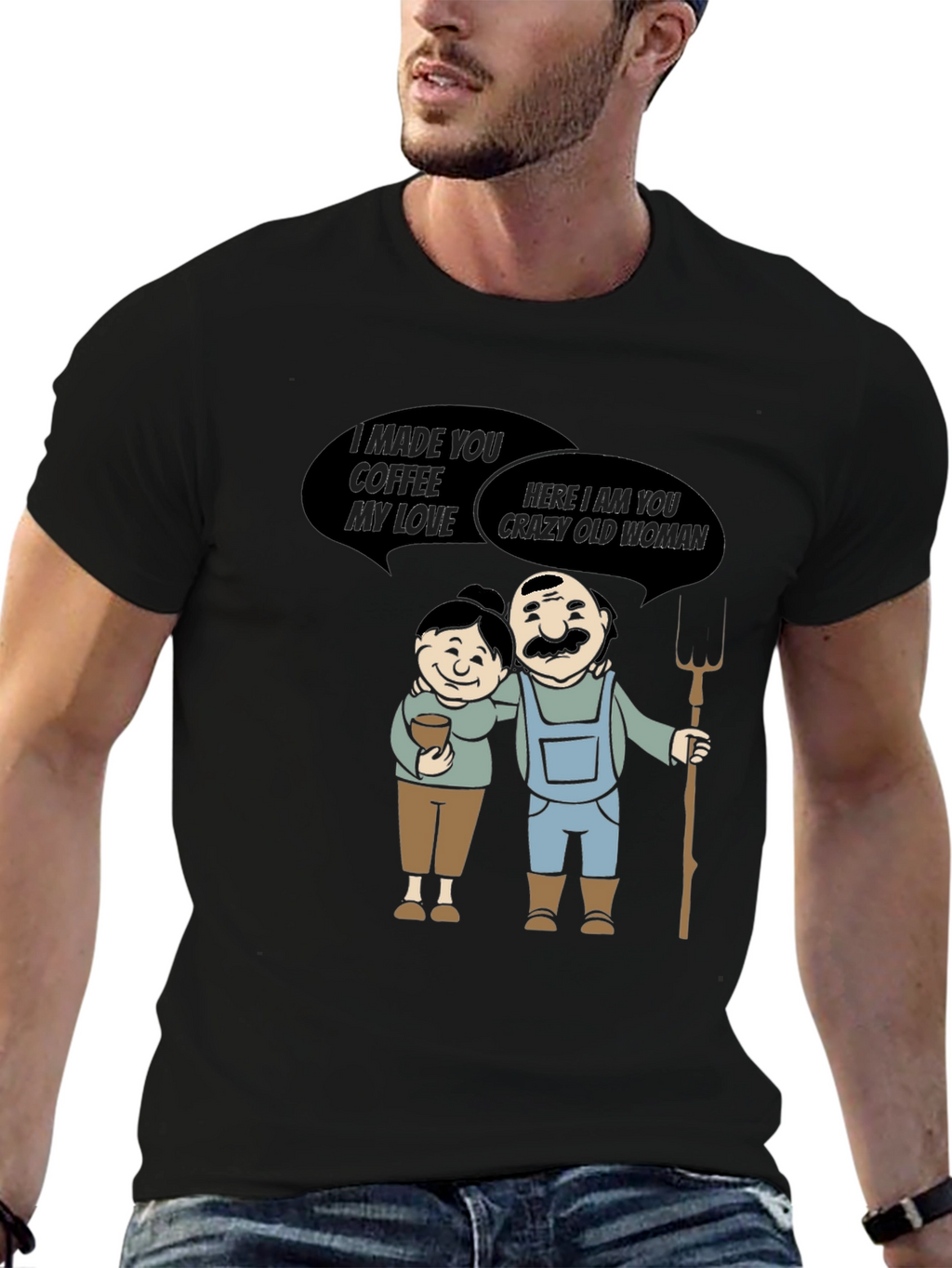 Coffee & Crazy Old Woman T-Shirt Funny Farmer Tee