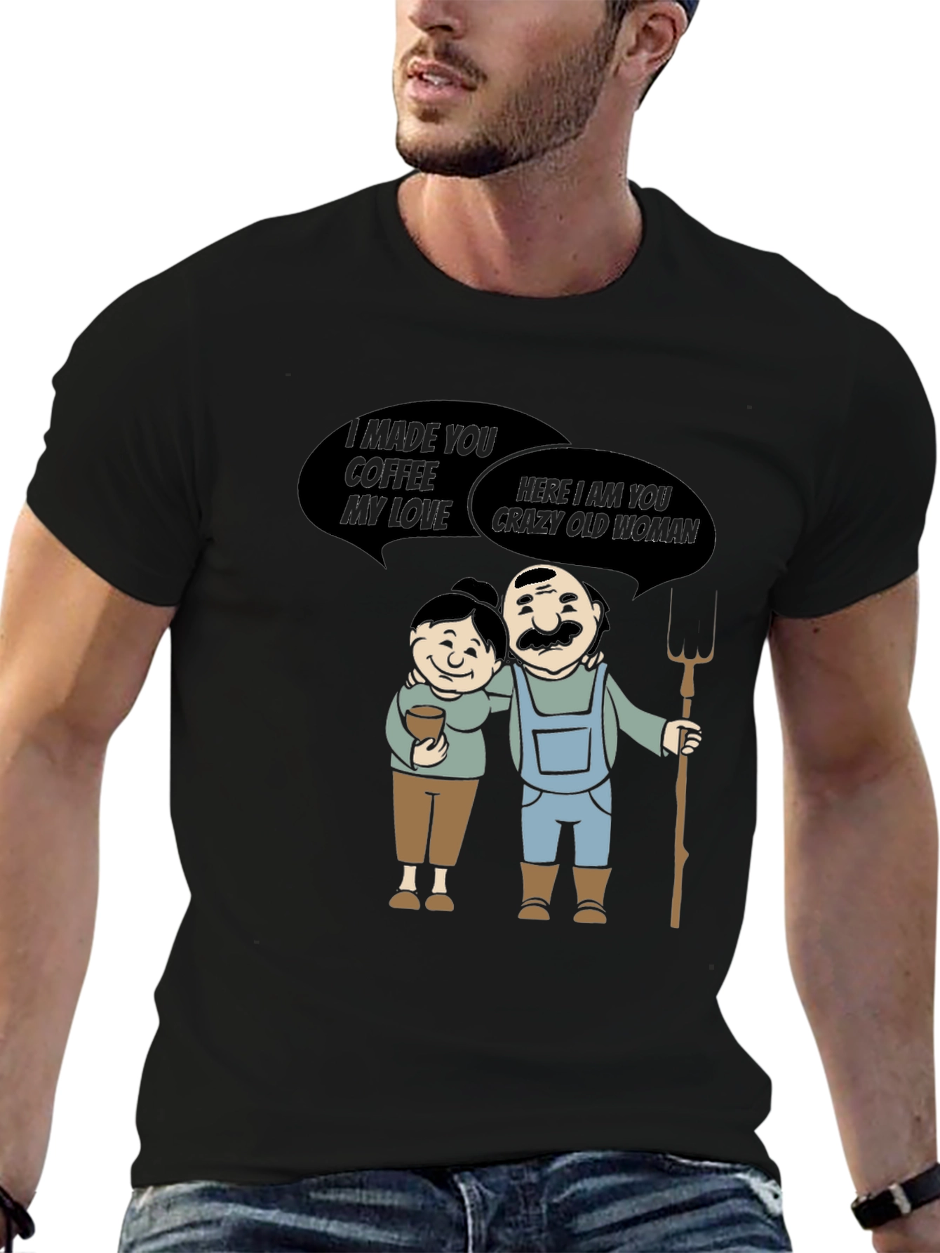 Coffee & Crazy Old Woman T-Shirt Funny Farmer Tee