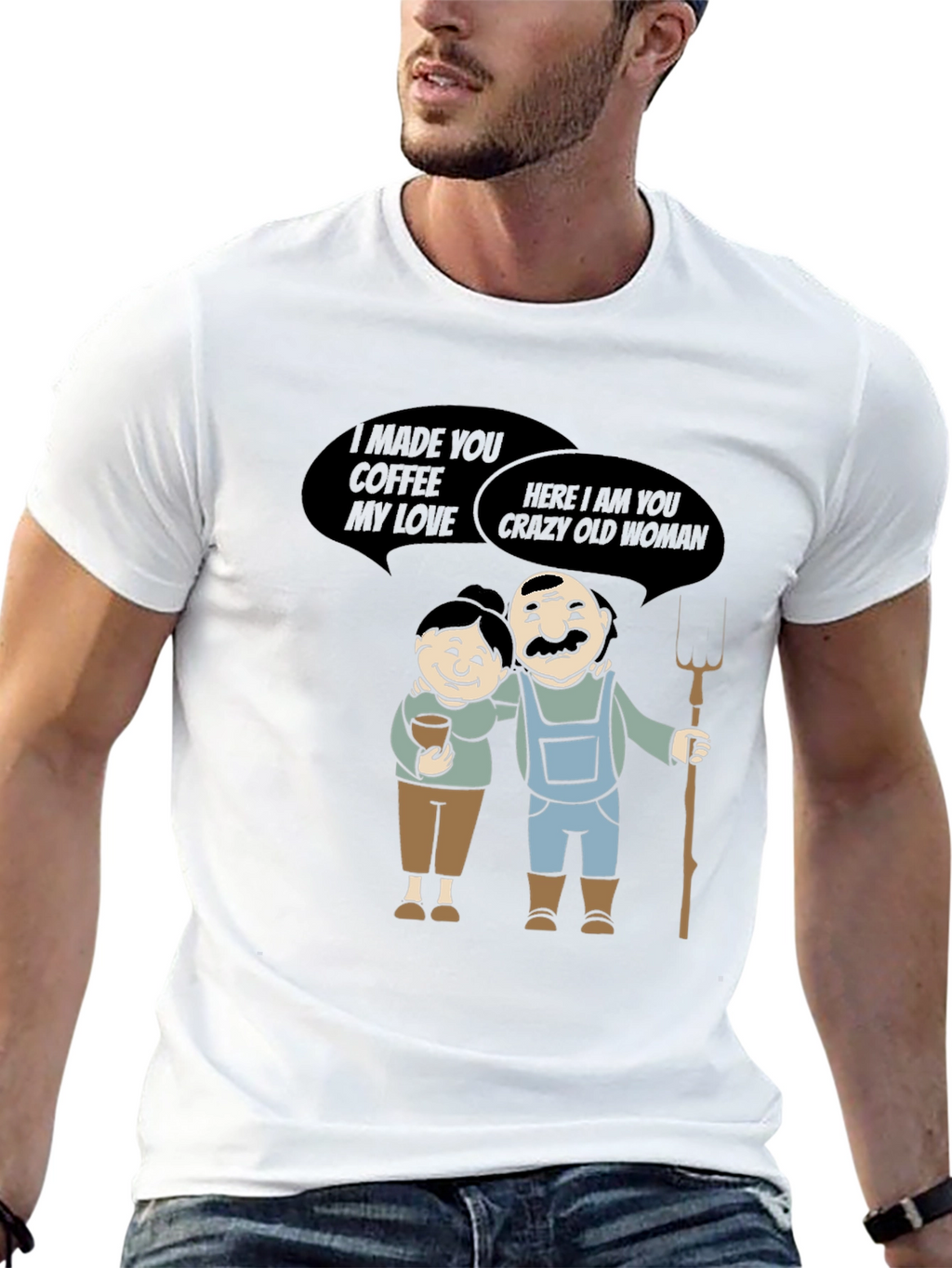 Coffee & Crazy Old Woman T-Shirt Funny Farmer Tee
