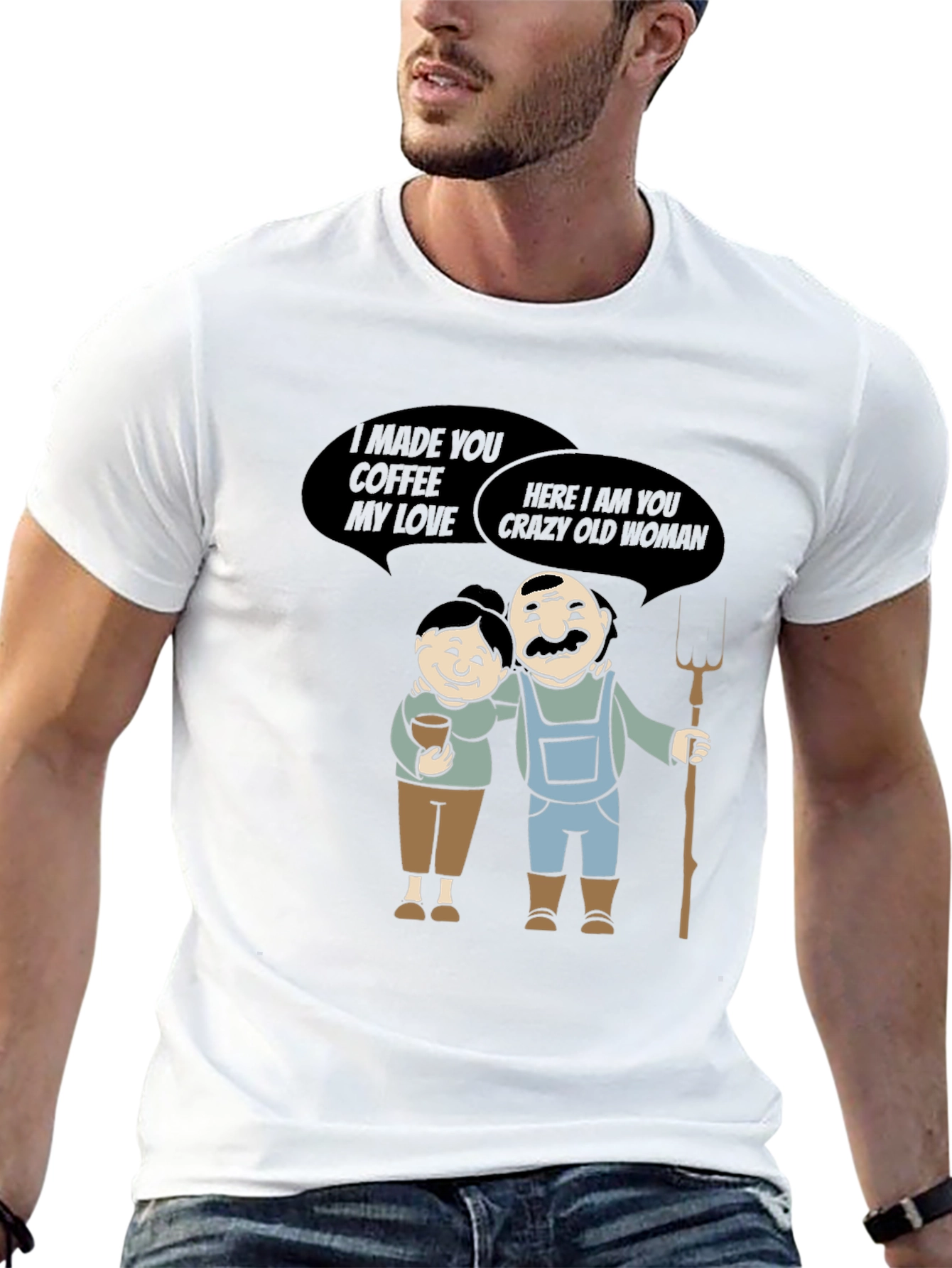 Coffee & Crazy Old Woman T-Shirt Funny Farmer Tee