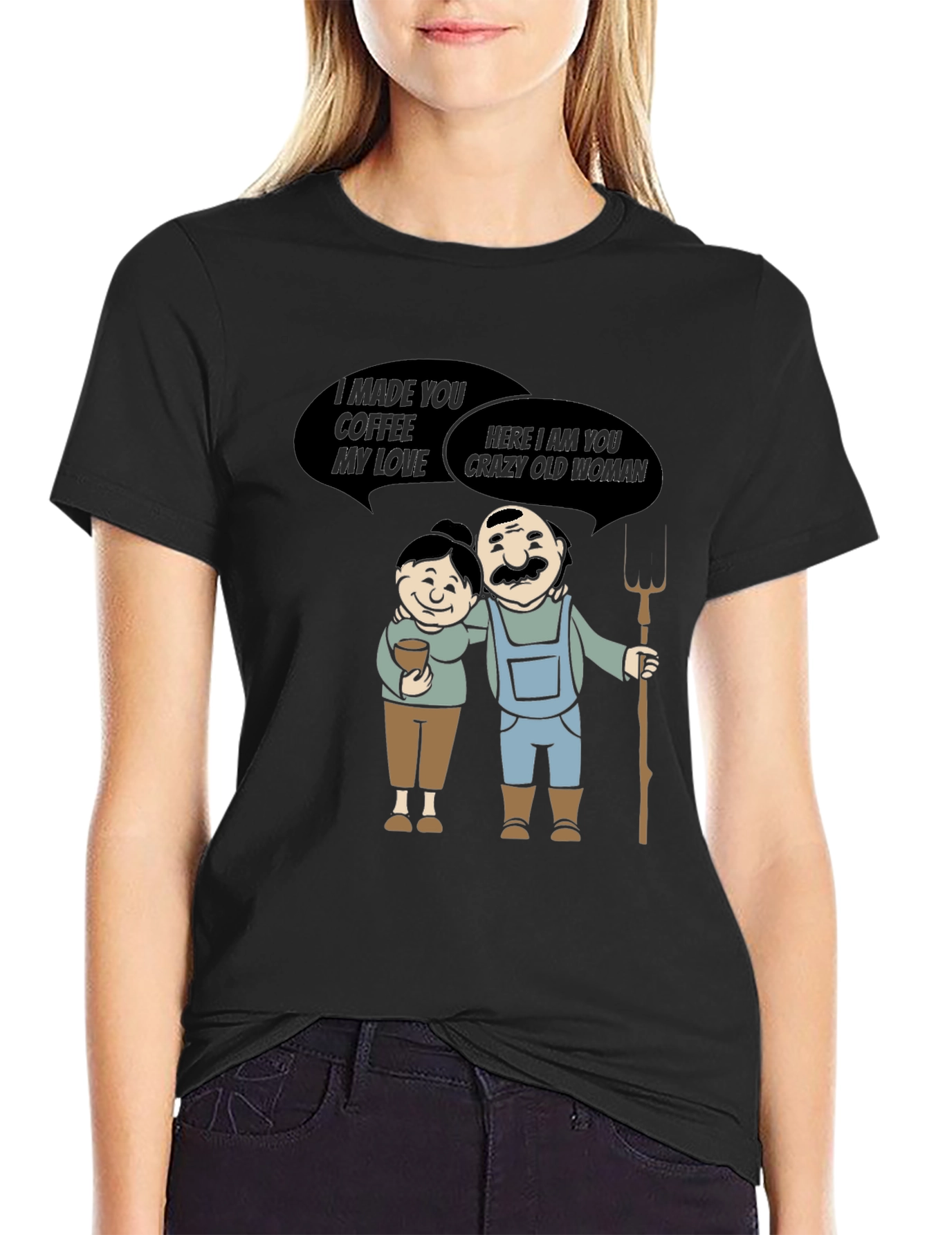 Coffee & Crazy Old Woman T-Shirt Funny Farmer Tee