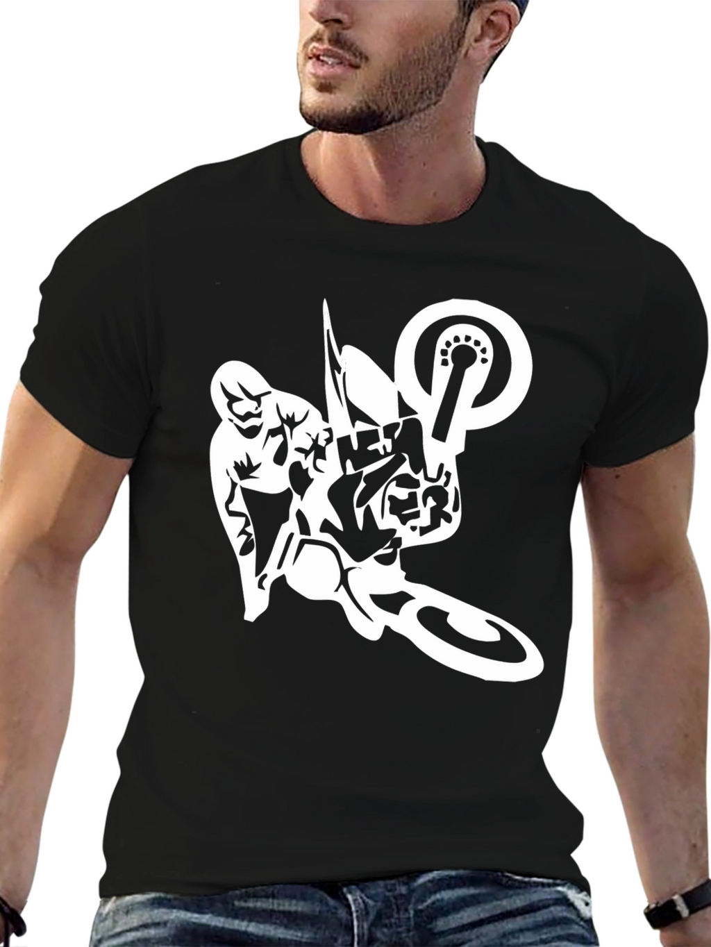 Mens Black T-Shirt with Motocross Design