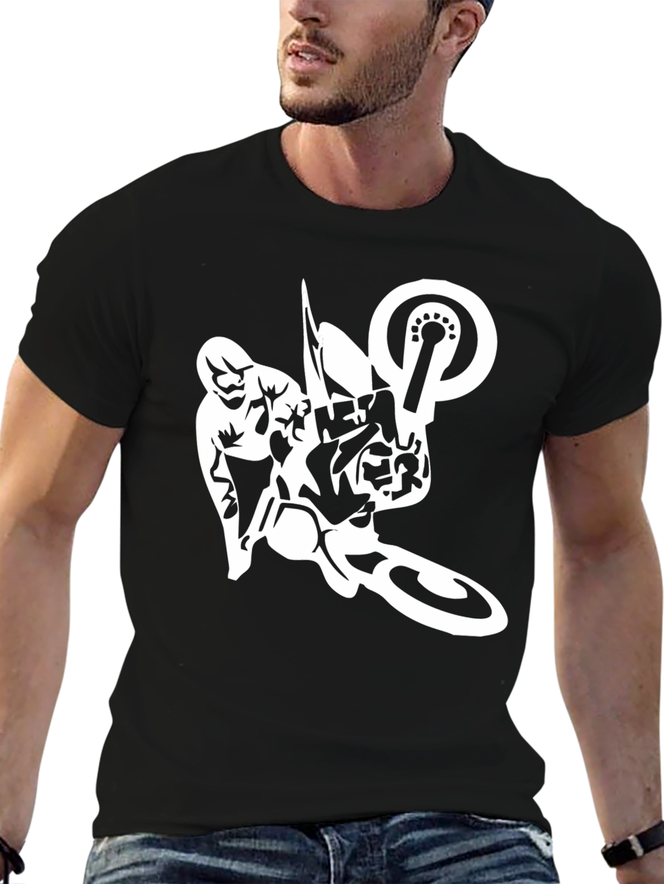 Mens Black T-Shirt with Motocross Design