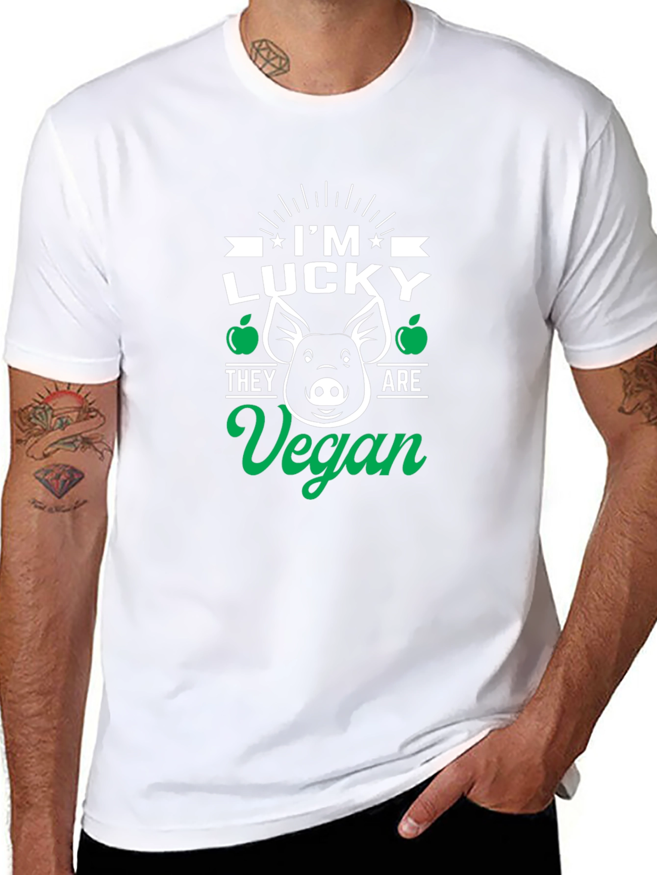 Lucky Vegan Pig Graphic T-Shirt