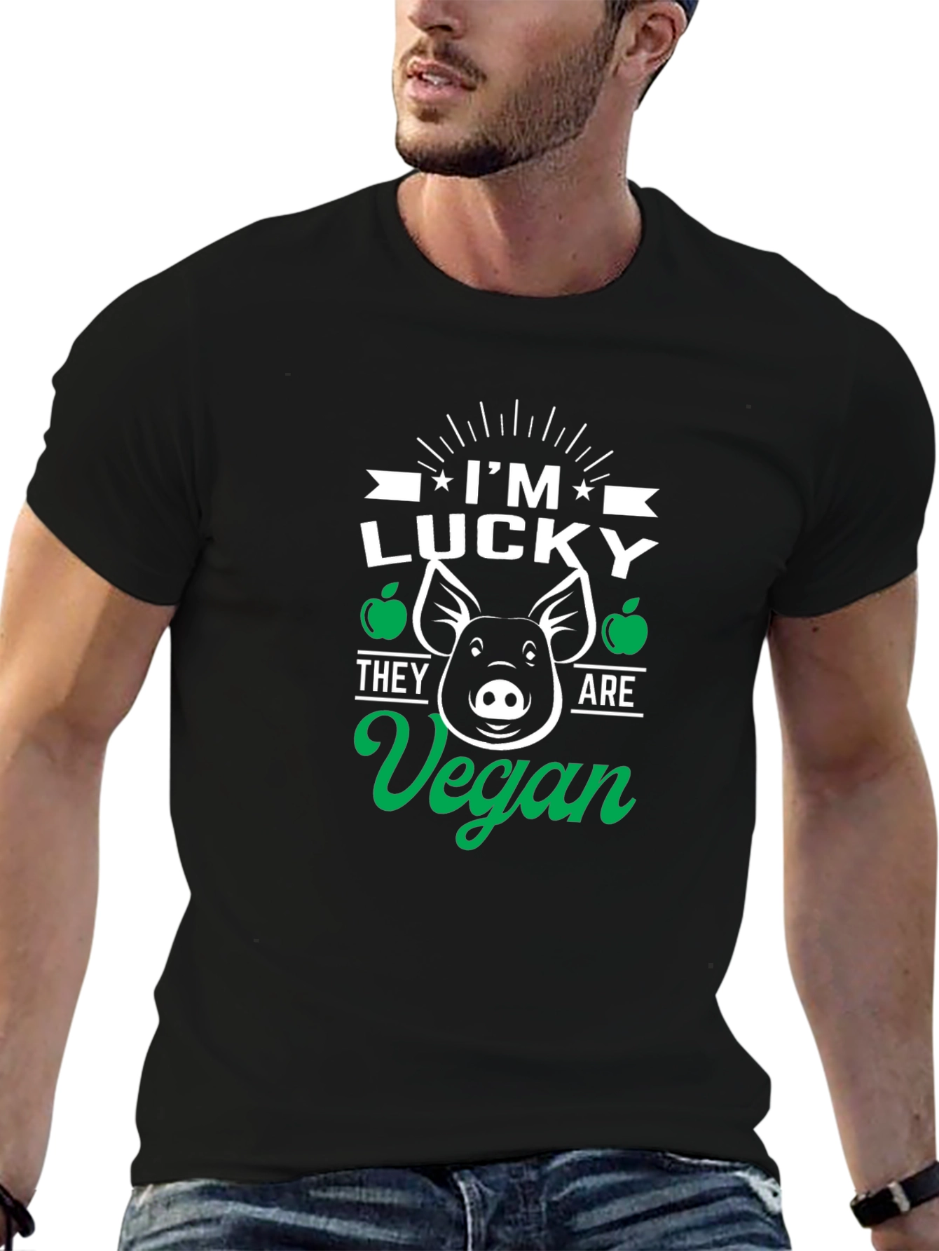 Lucky Vegan Pig Graphic T-Shirt