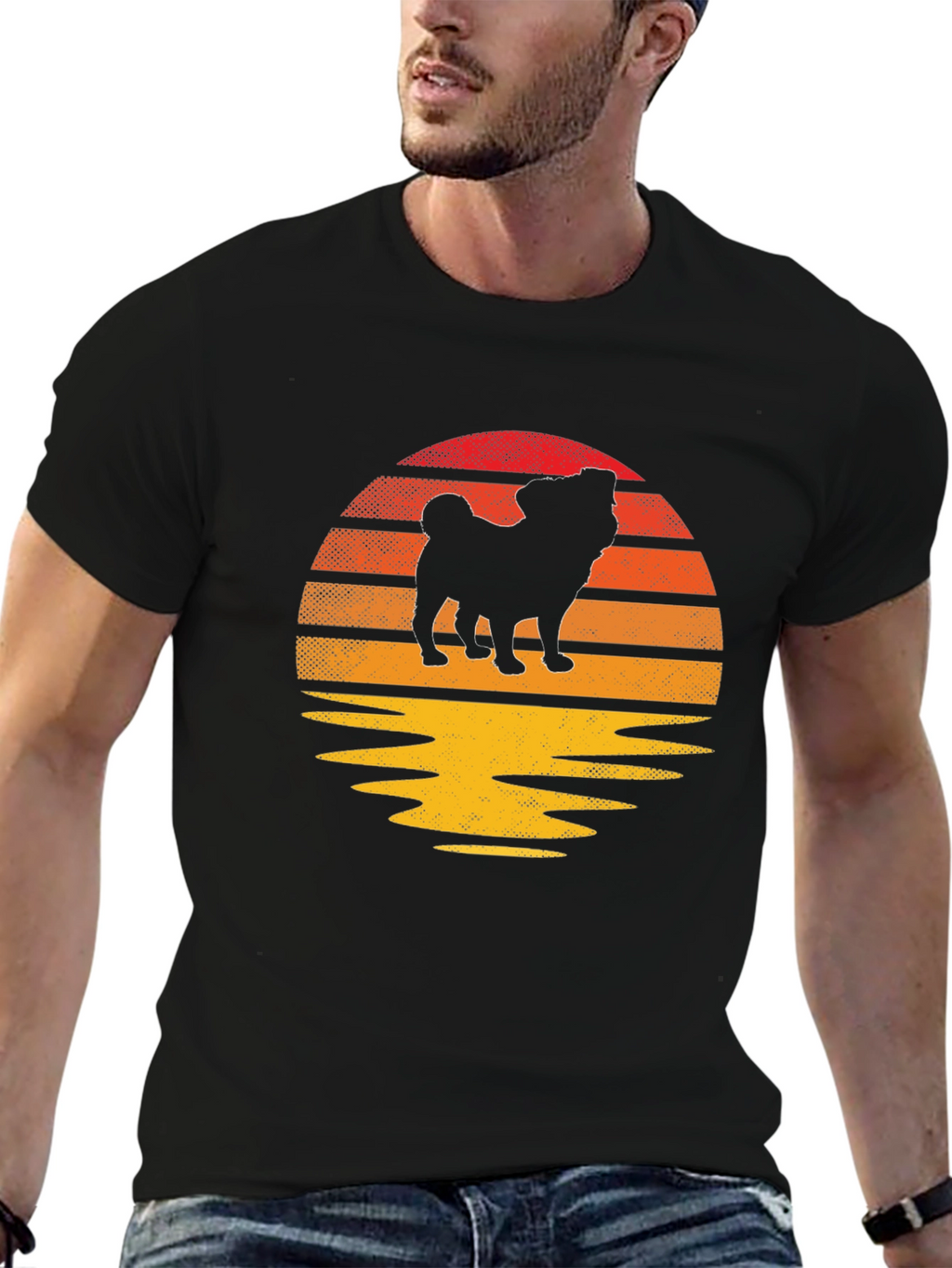 Pug Sunset Graphic Tee - Retro Dog Lover Shirt