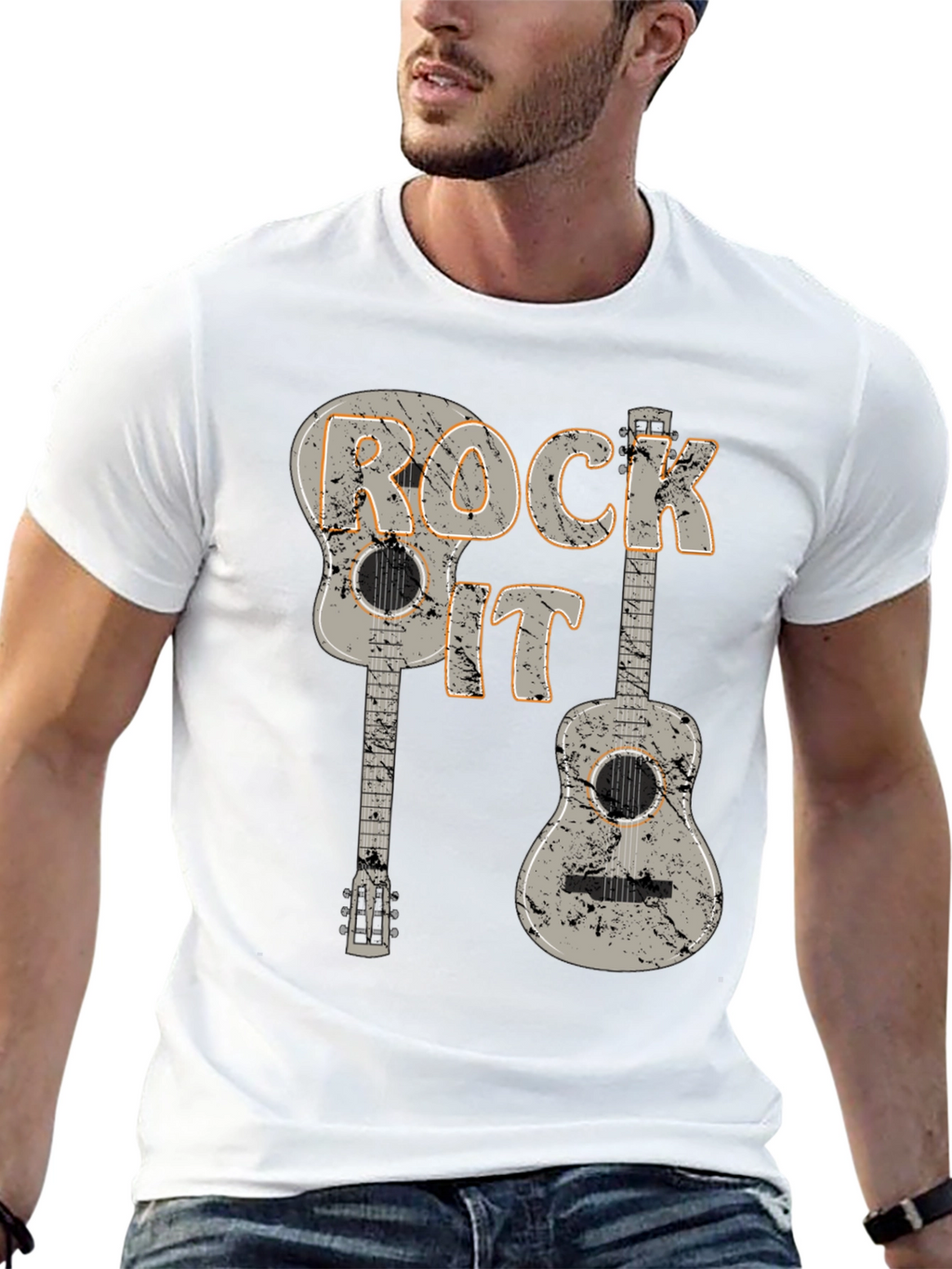 Rock It Guitar T-Shirt - Distressed Graphic Tee