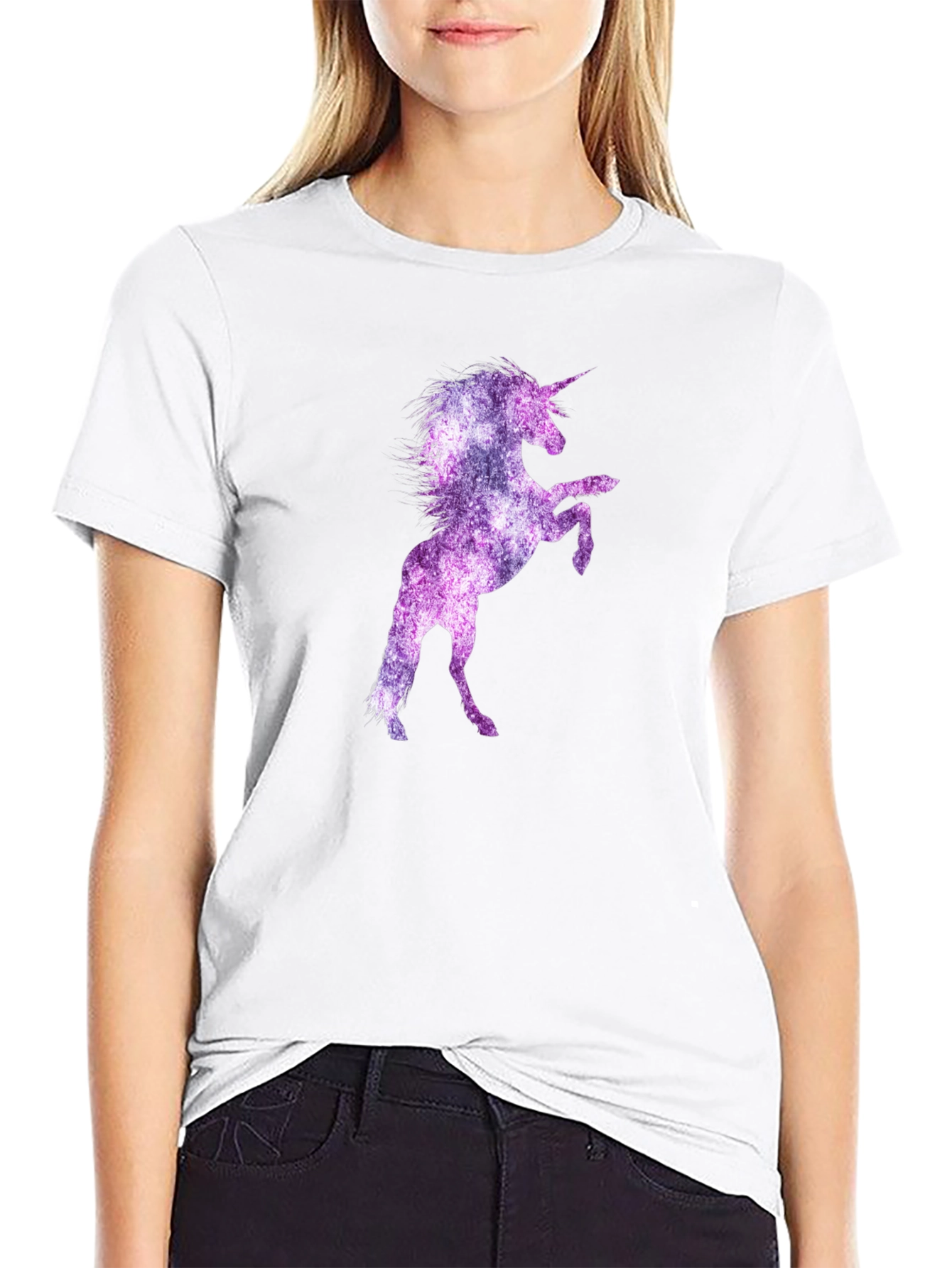 Unicorn Galaxy Graphic Print Black T-Shirt