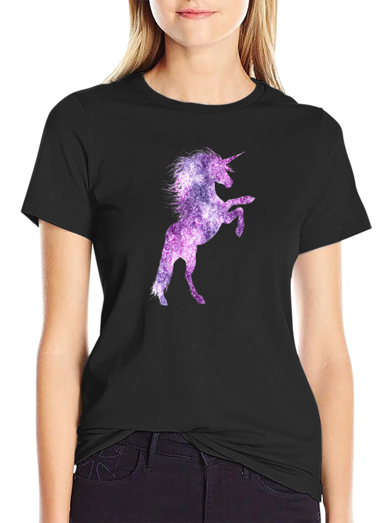 Unicorn Galaxy Graphic Print Black T-Shirt