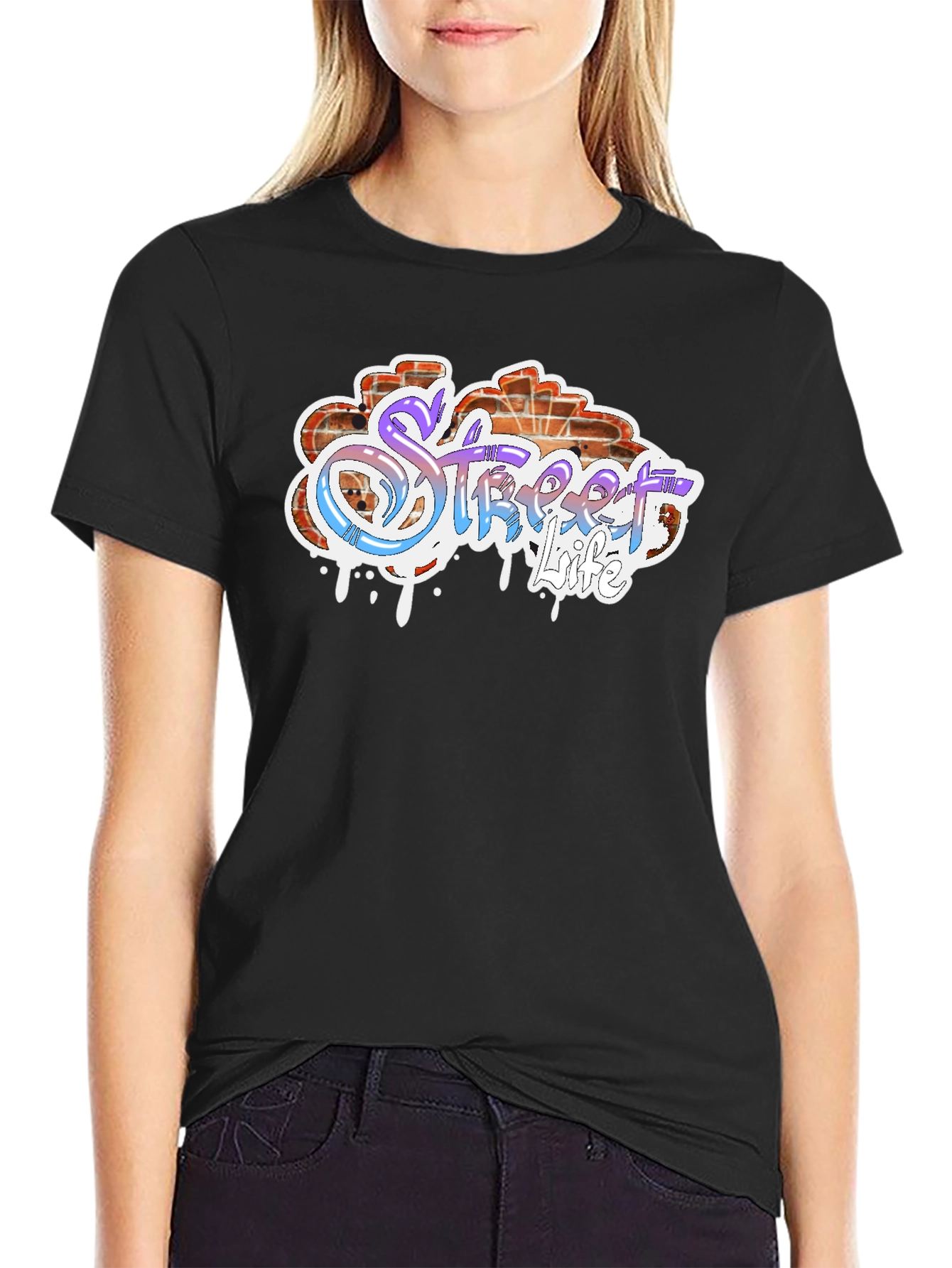 Street Life Graffiti Style Black T-Shirt
