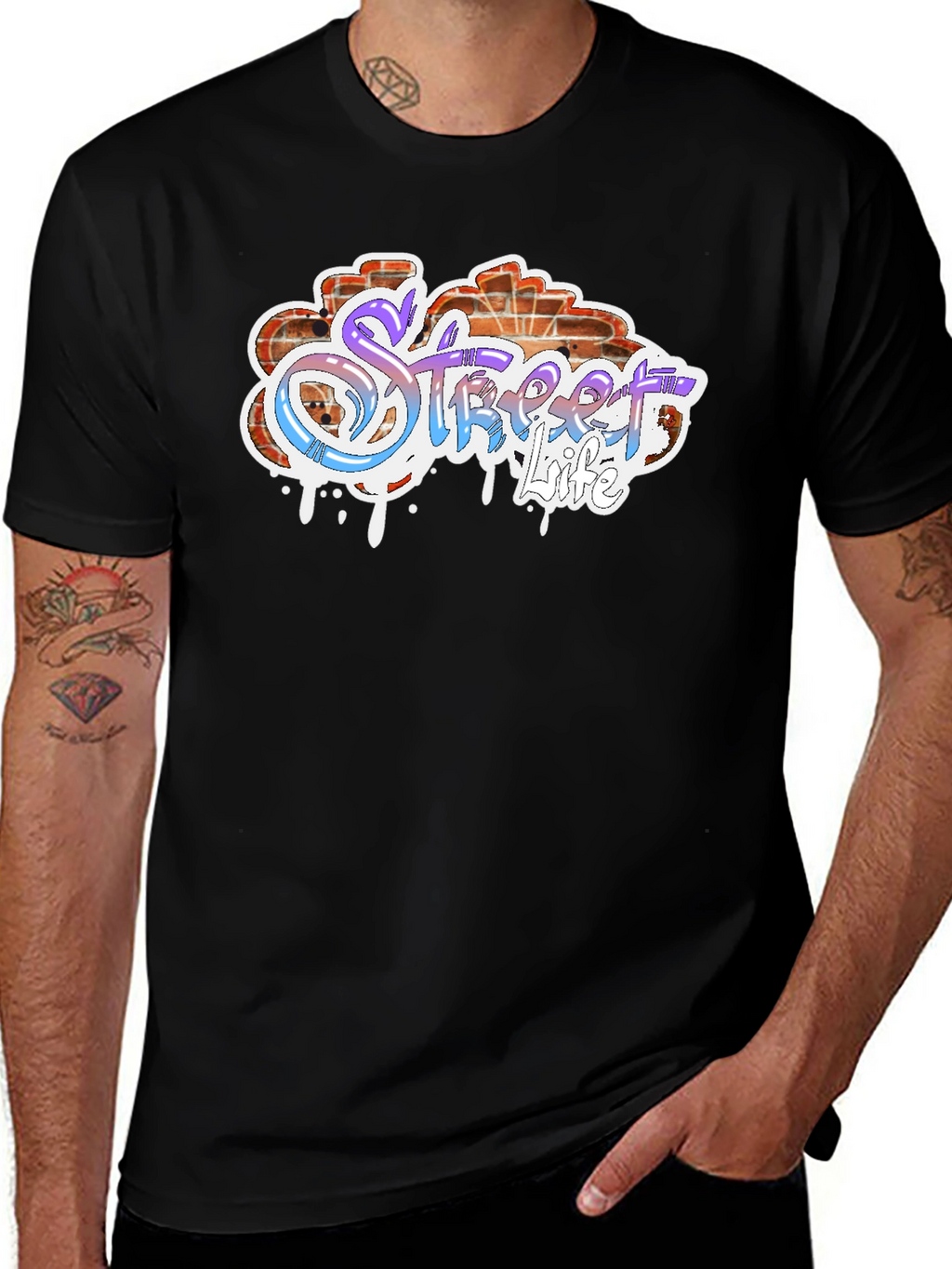 Street Life Graffiti Style Black T-Shirt