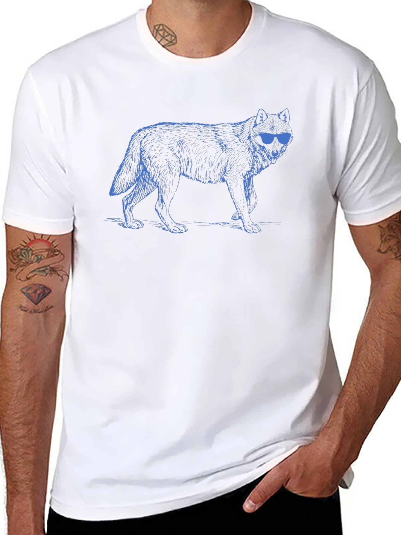 Cool Wolf Graphic Tee - Black Crew Neck