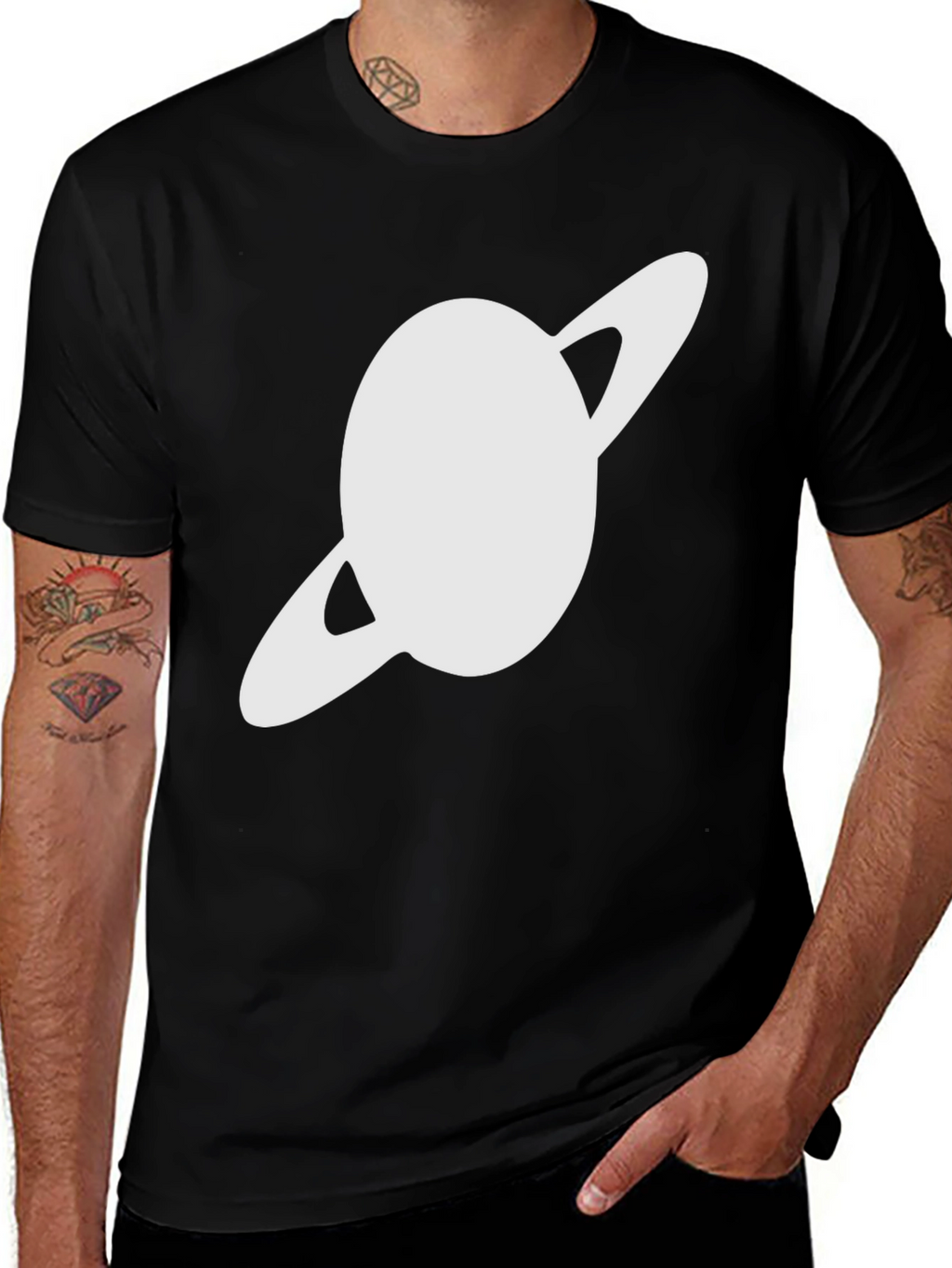 Saturn Graphic Black T-Shirt - Trendy Space Design