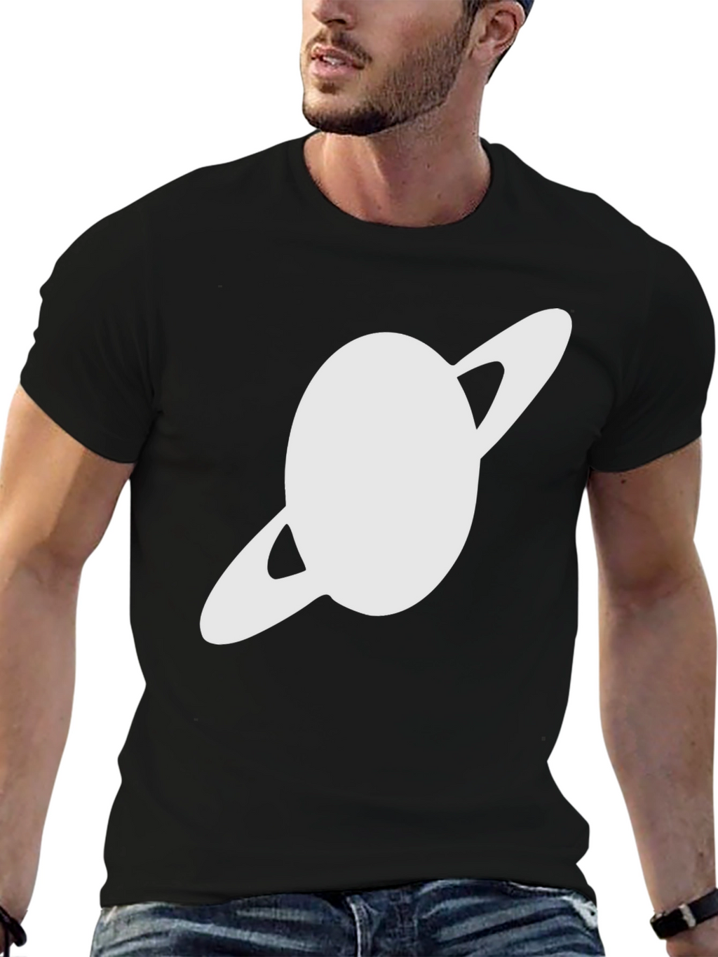 Saturn Graphic Black T-Shirt - Trendy Space Design