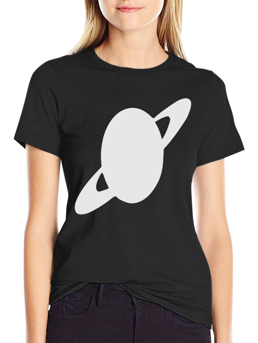 Saturn Graphic Black T-Shirt - Trendy Space Design