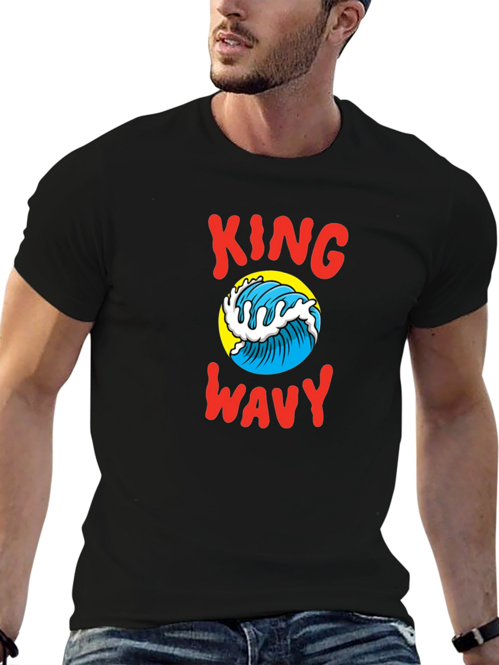King Wavy Graphic Tee - Black Cotton T-Shirt