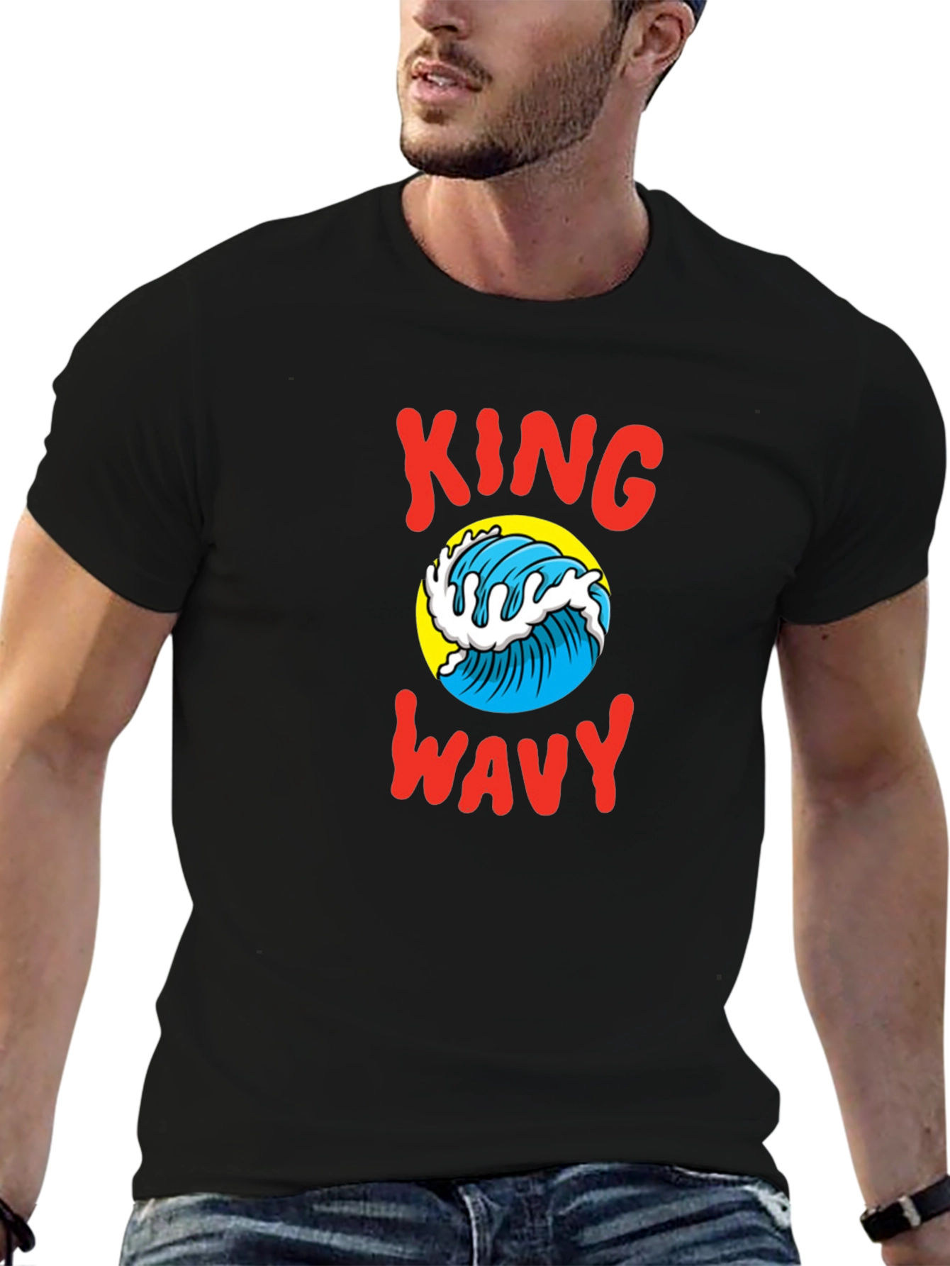King Wavy Graphic Tee - Black Cotton T-Shirt
