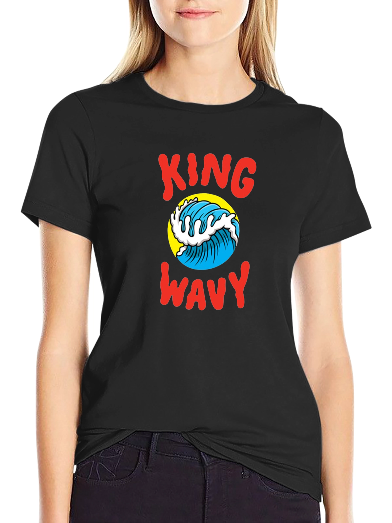King Wavy Graphic Tee - Black Cotton T-Shirt